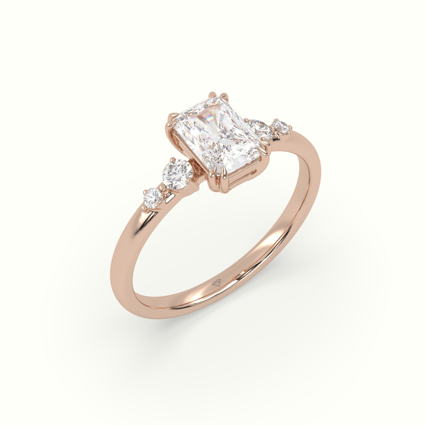 10k rose gold radiant diamond solitaire side stone ring Photos & images