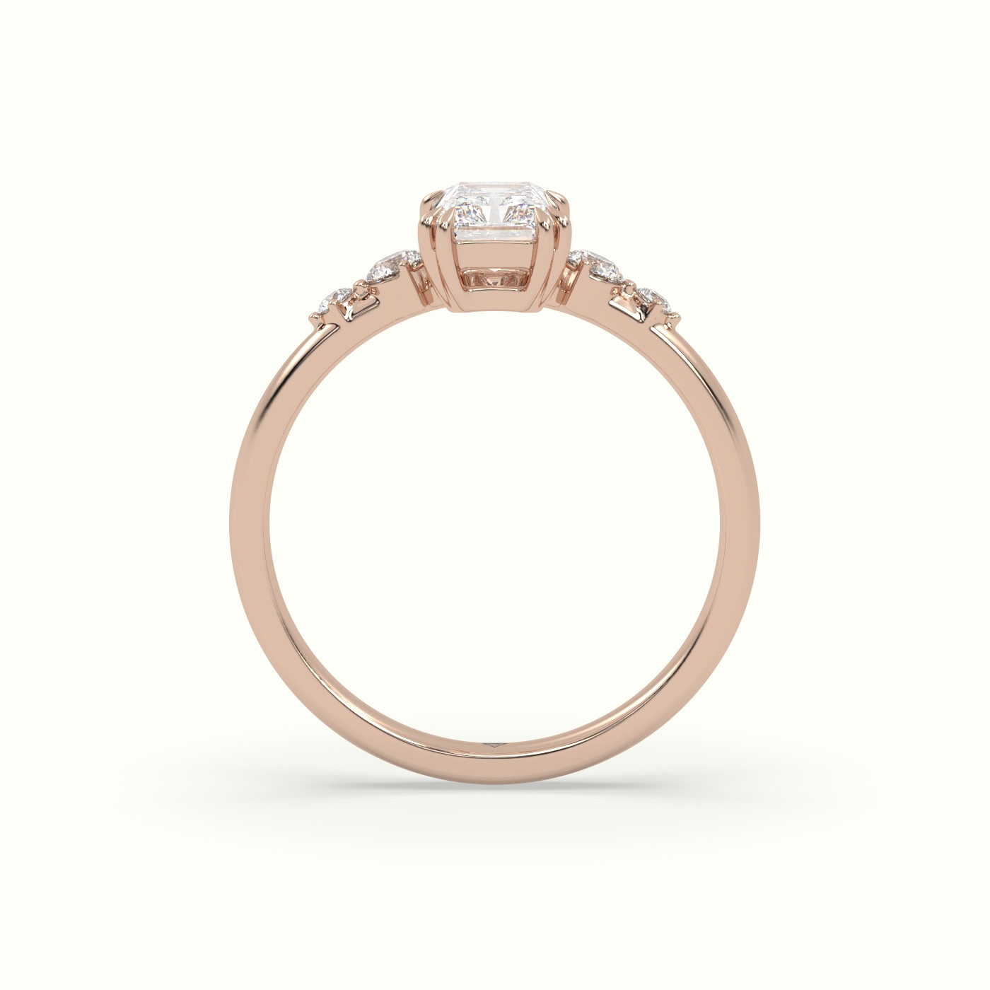 10k rose gold radiant diamond solitaire side stone ring Photos & images