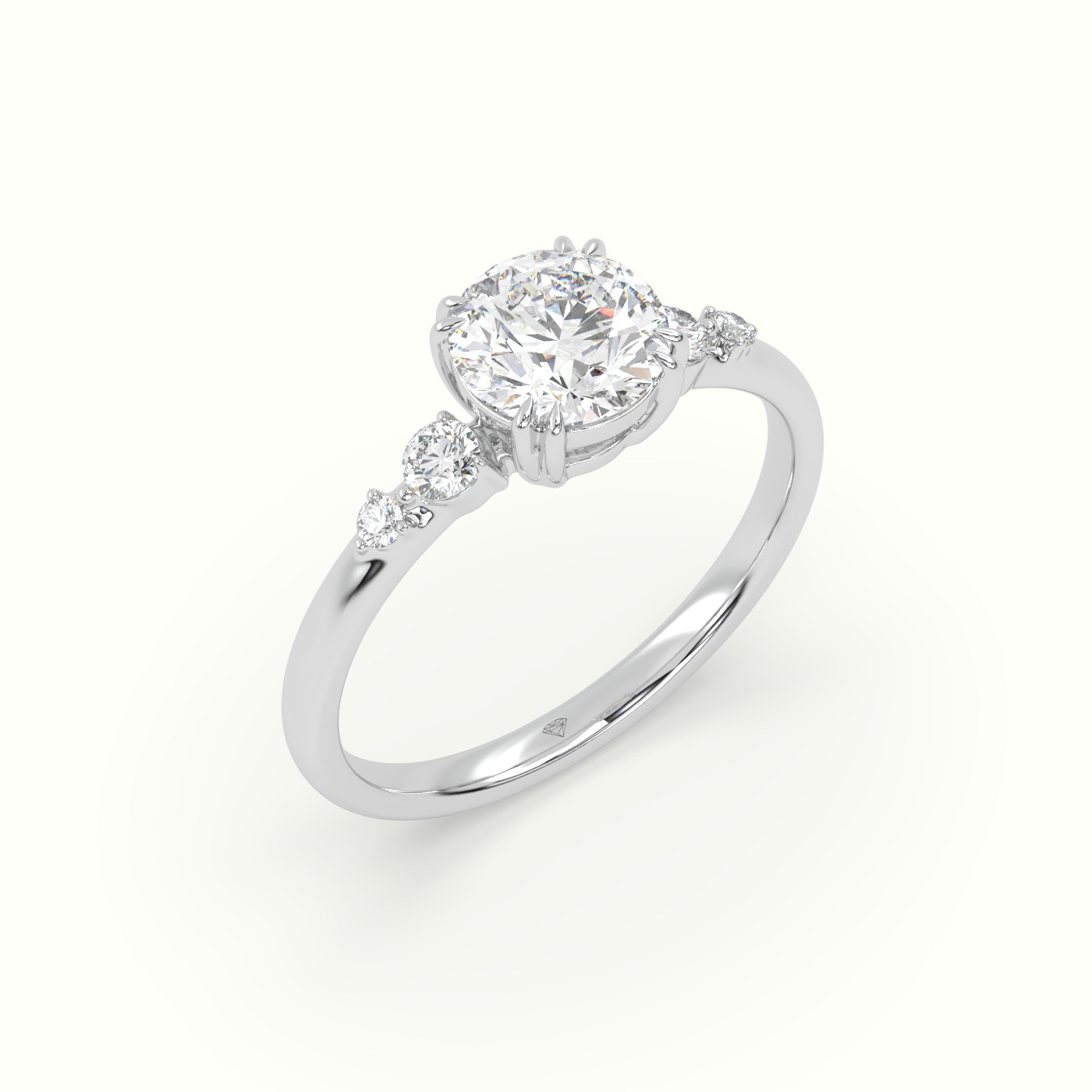 18k white gold round diamond solitaire side stone ring Photos & images