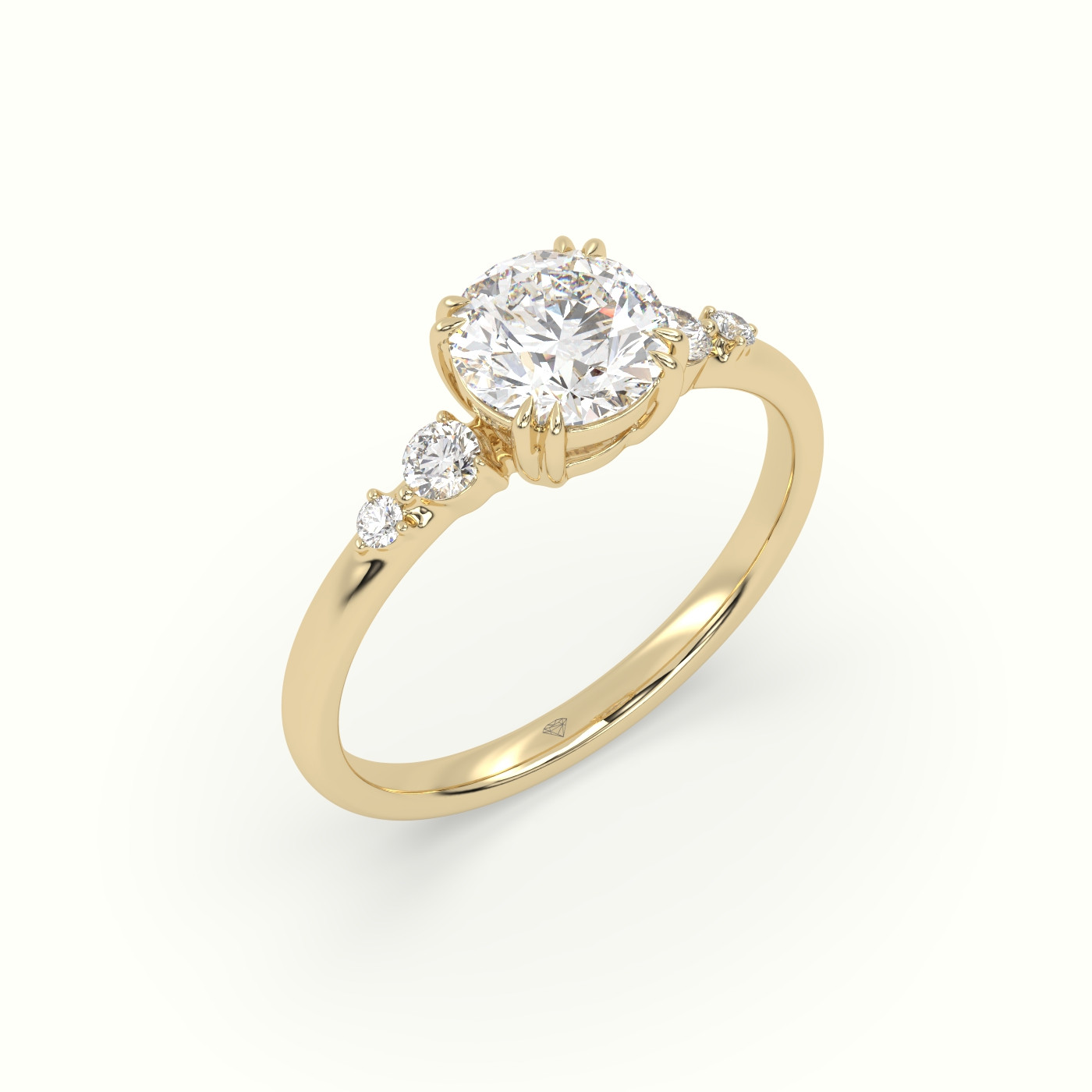 18k yellow gold round diamond solitaire side stone ring Photos & images