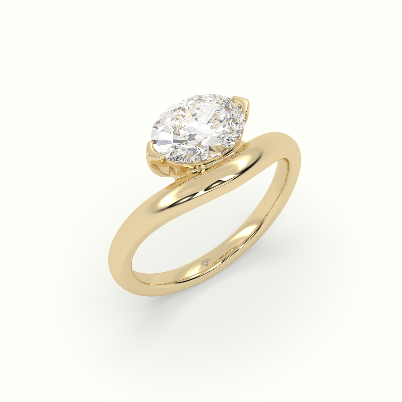 18k yellow gold oval diamond solitaire bypass ring Photos & images
