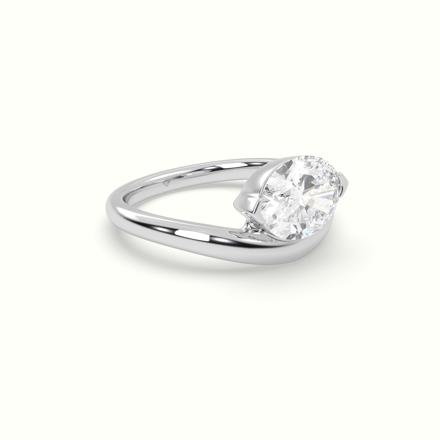 18k white gold oval diamond solitaire bypass ring Photos & images