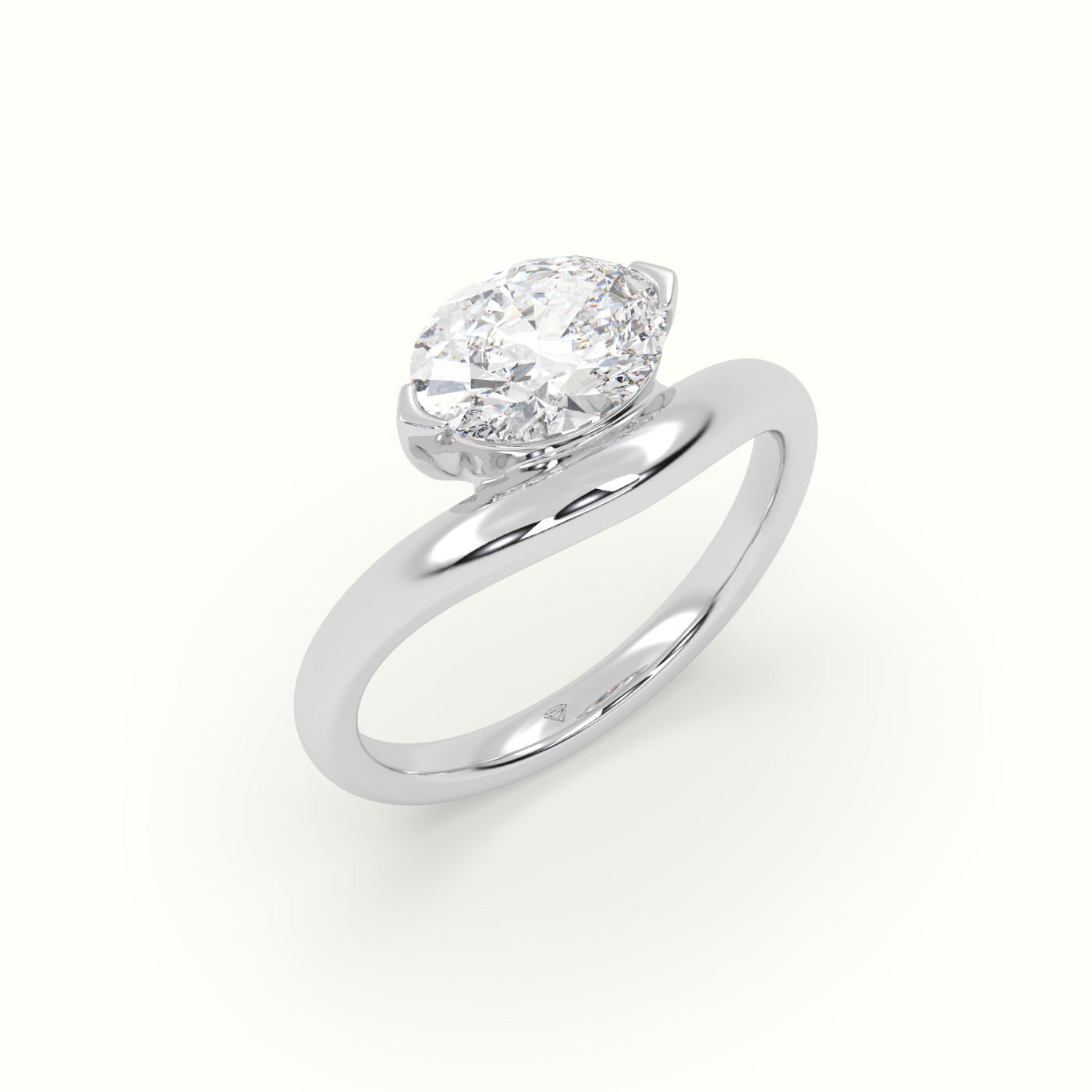 18k white gold oval diamond solitaire bypass ring Photos & images
