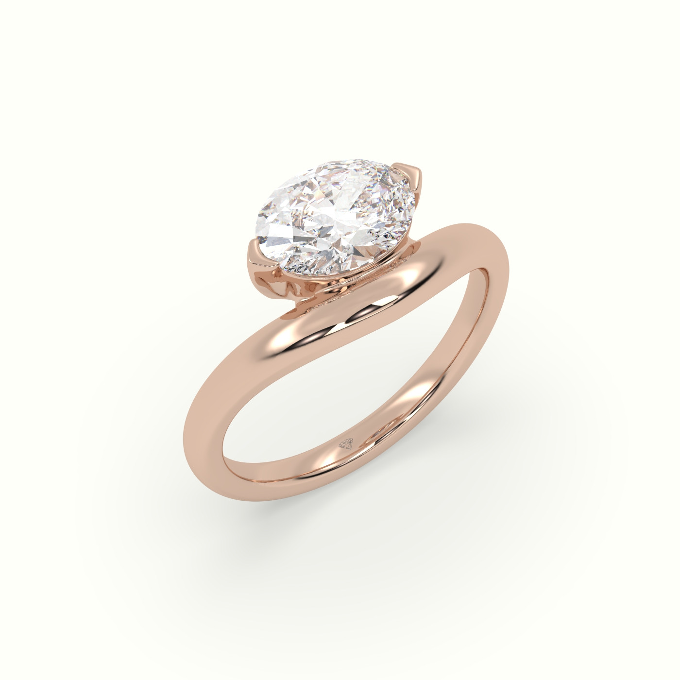 18k rose gold oval diamond solitaire bypass ring Photos & images