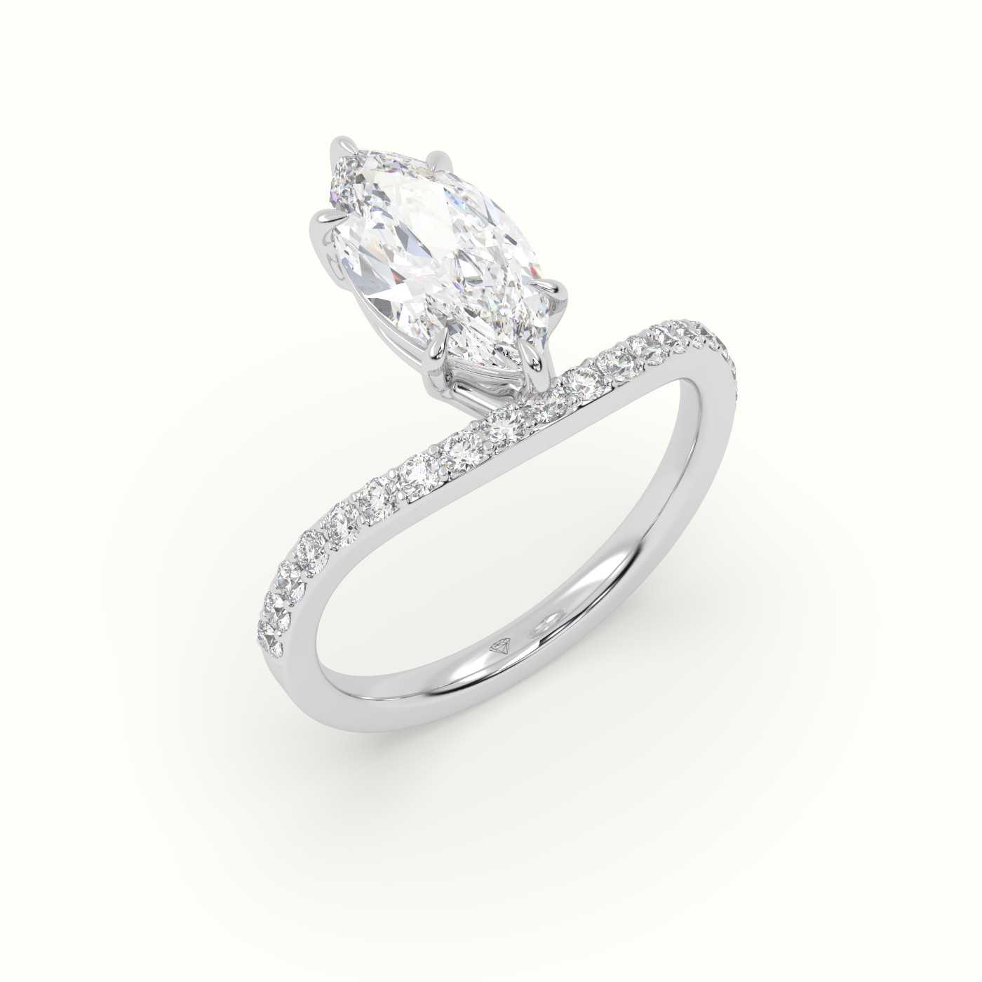 18k white gold marquise diamond solitaire curved pavé ring Photos & images