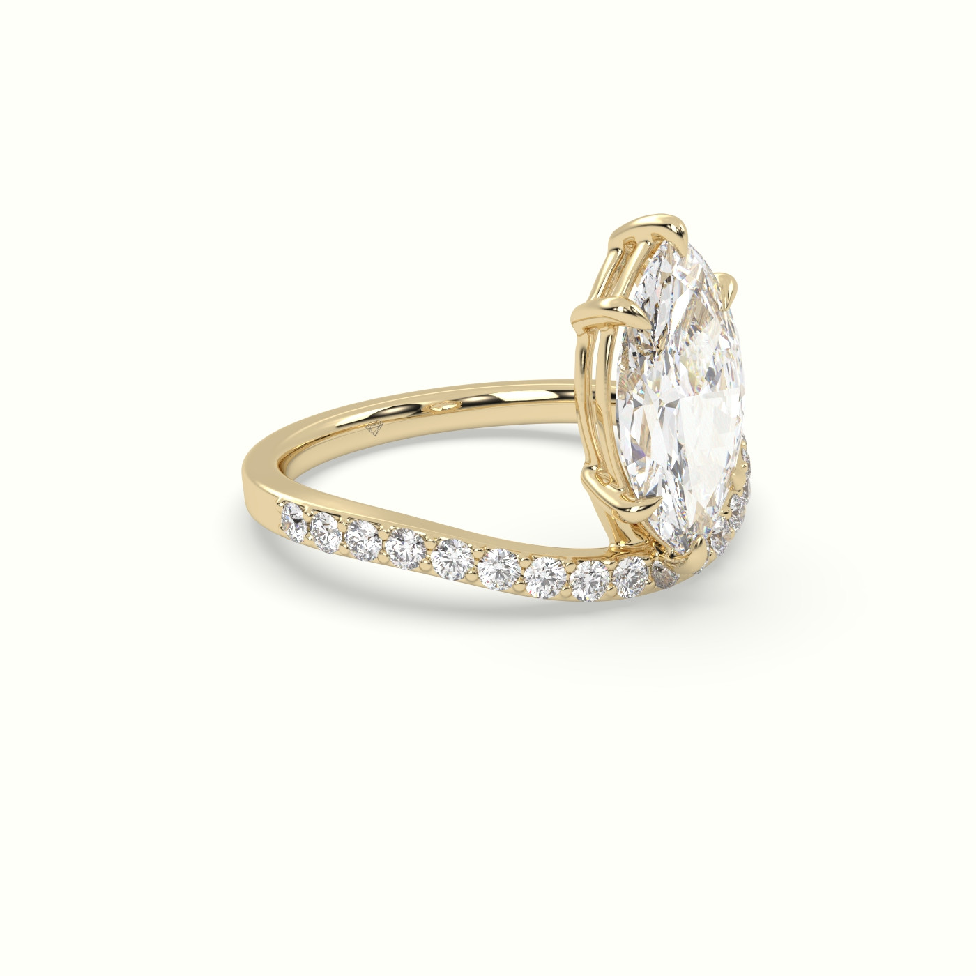 18k yellow gold marquise diamond solitaire curved pavé ring Photos & images