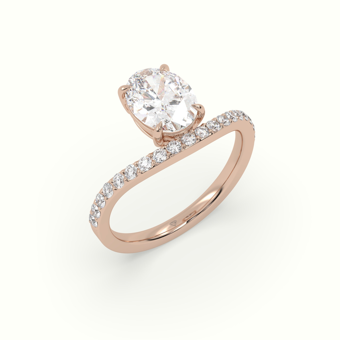 18k rose gold oval diamond solitaire curved pavé ring Photos & images