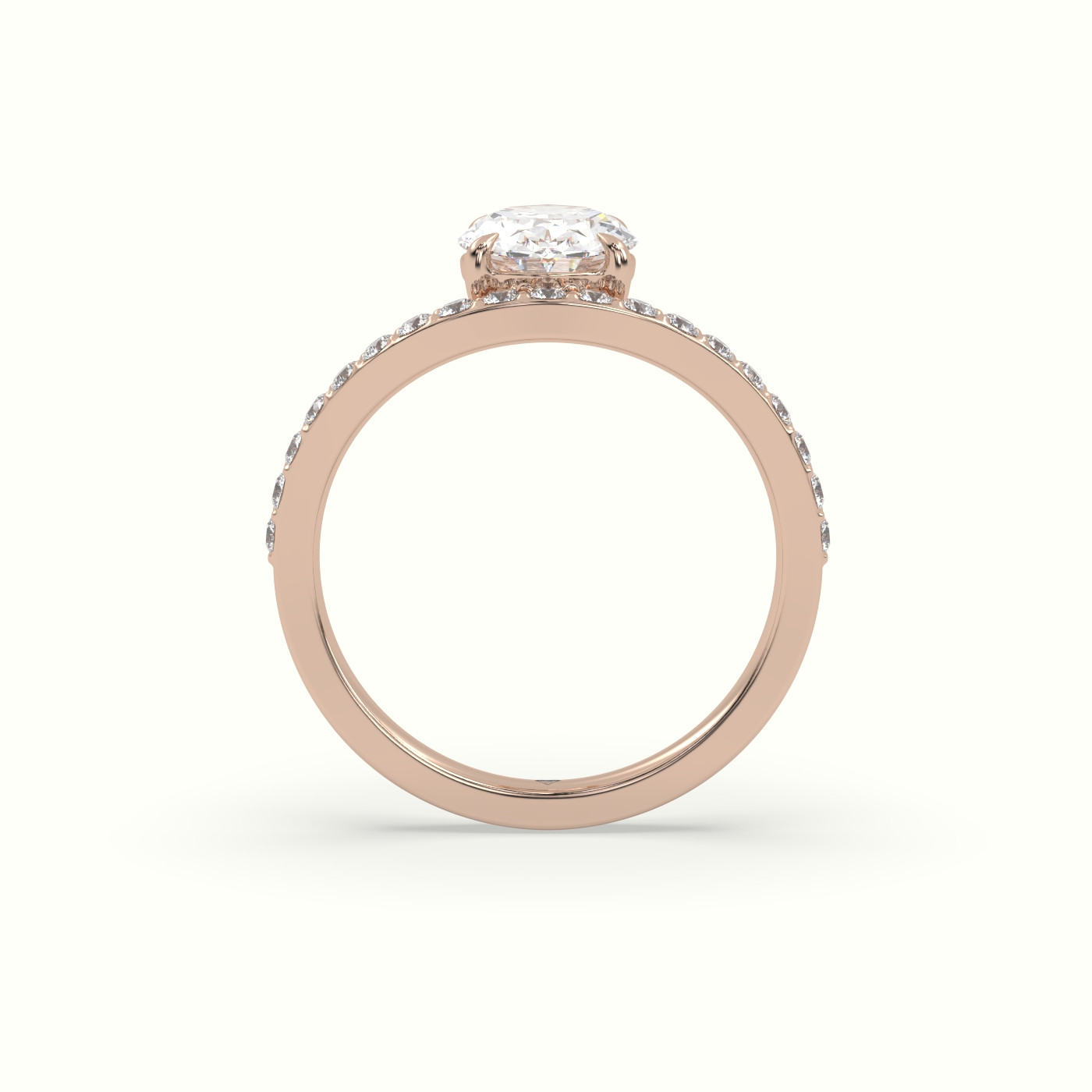 10k rose gold oval diamond solitaire curved pavé ring Photos & images