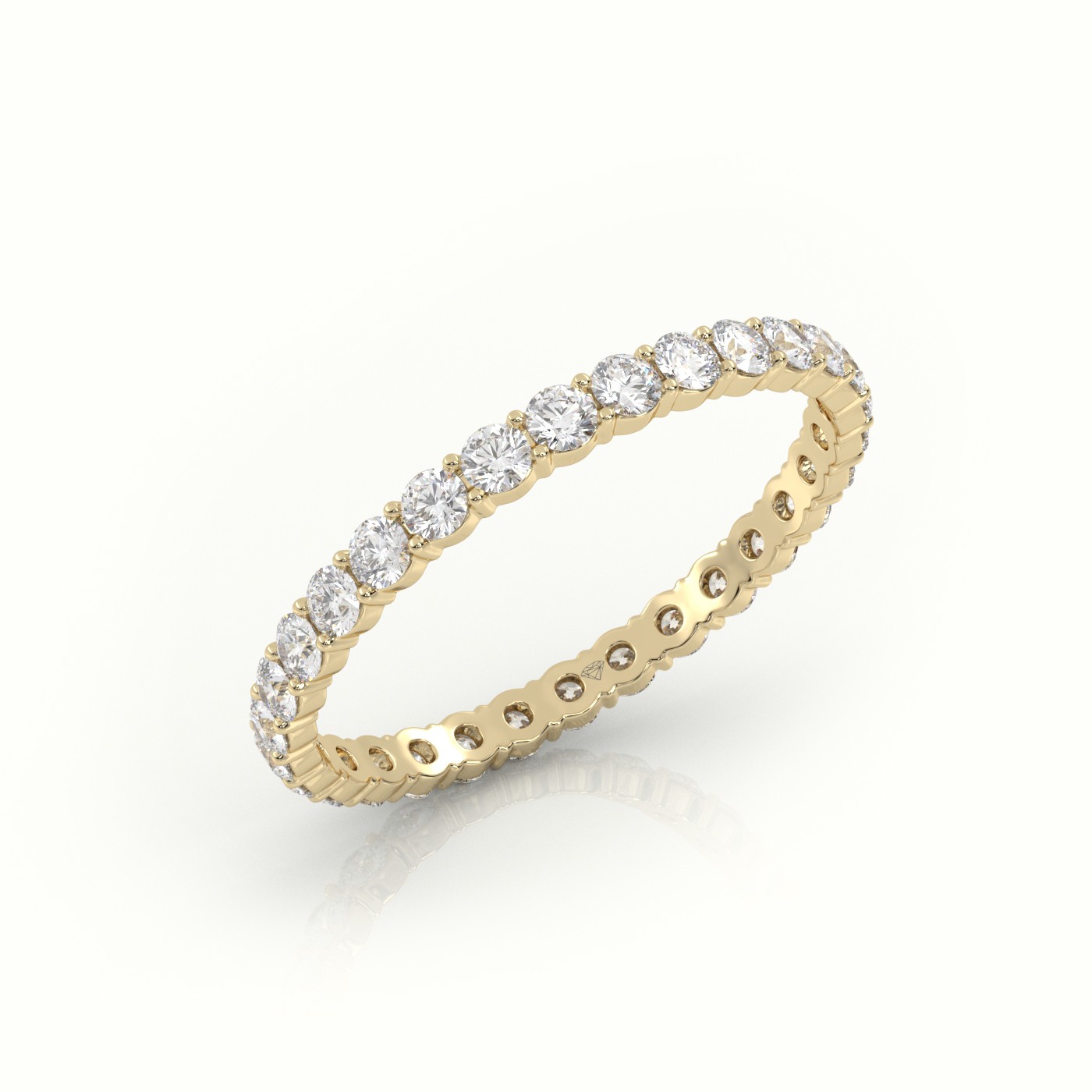 18k yellow gold  round diamonds 4 prongs eternity diamond wedding band Photos & images