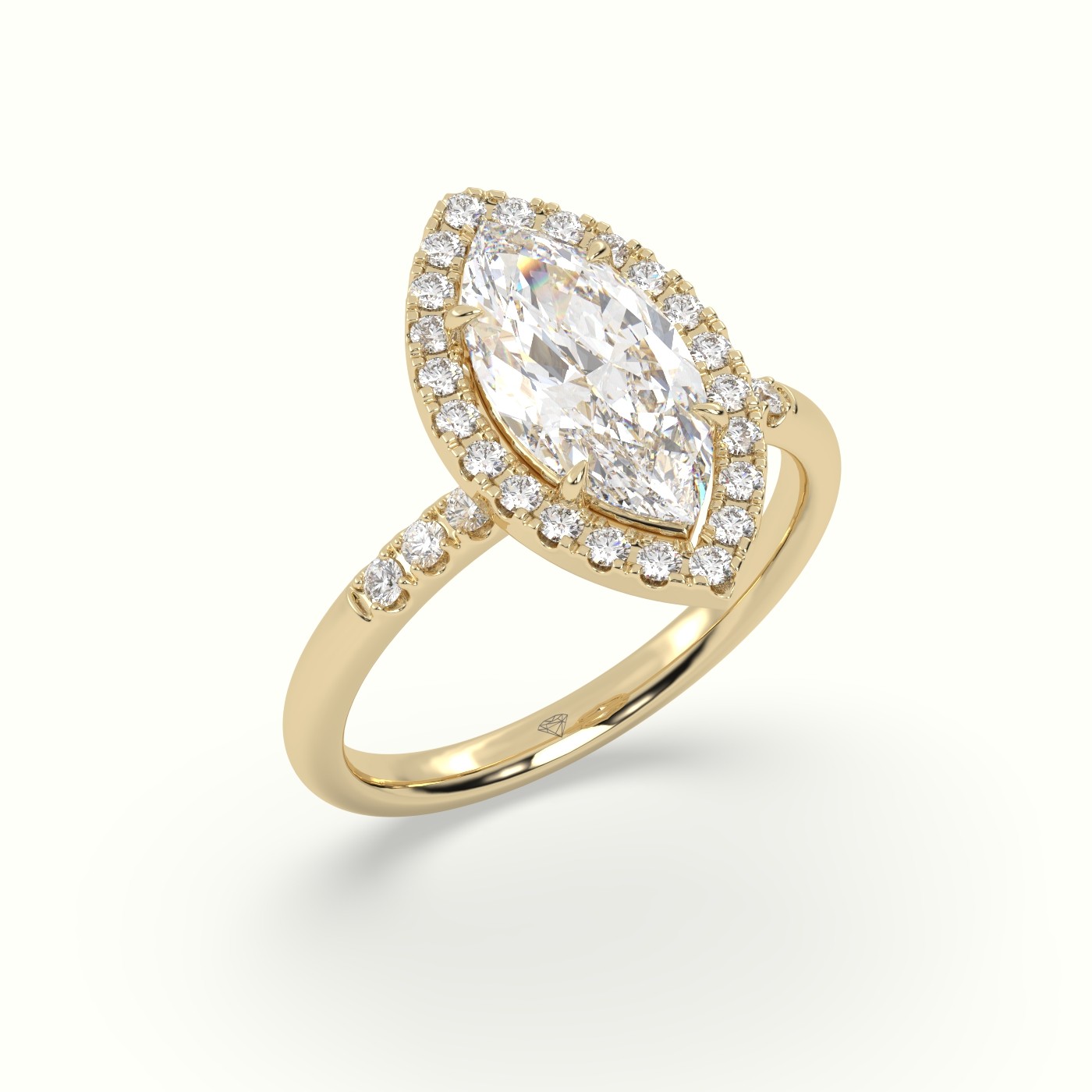 18K Yellow Gold Marquise Cut Diamond Halo Engagement Ring