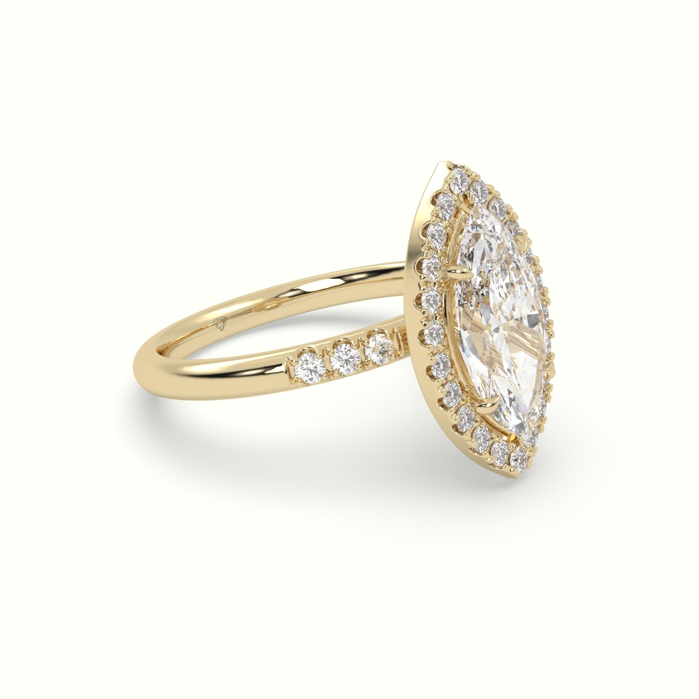 18K Yellow Gold Marquise Cut Diamond Halo Engagement Ring