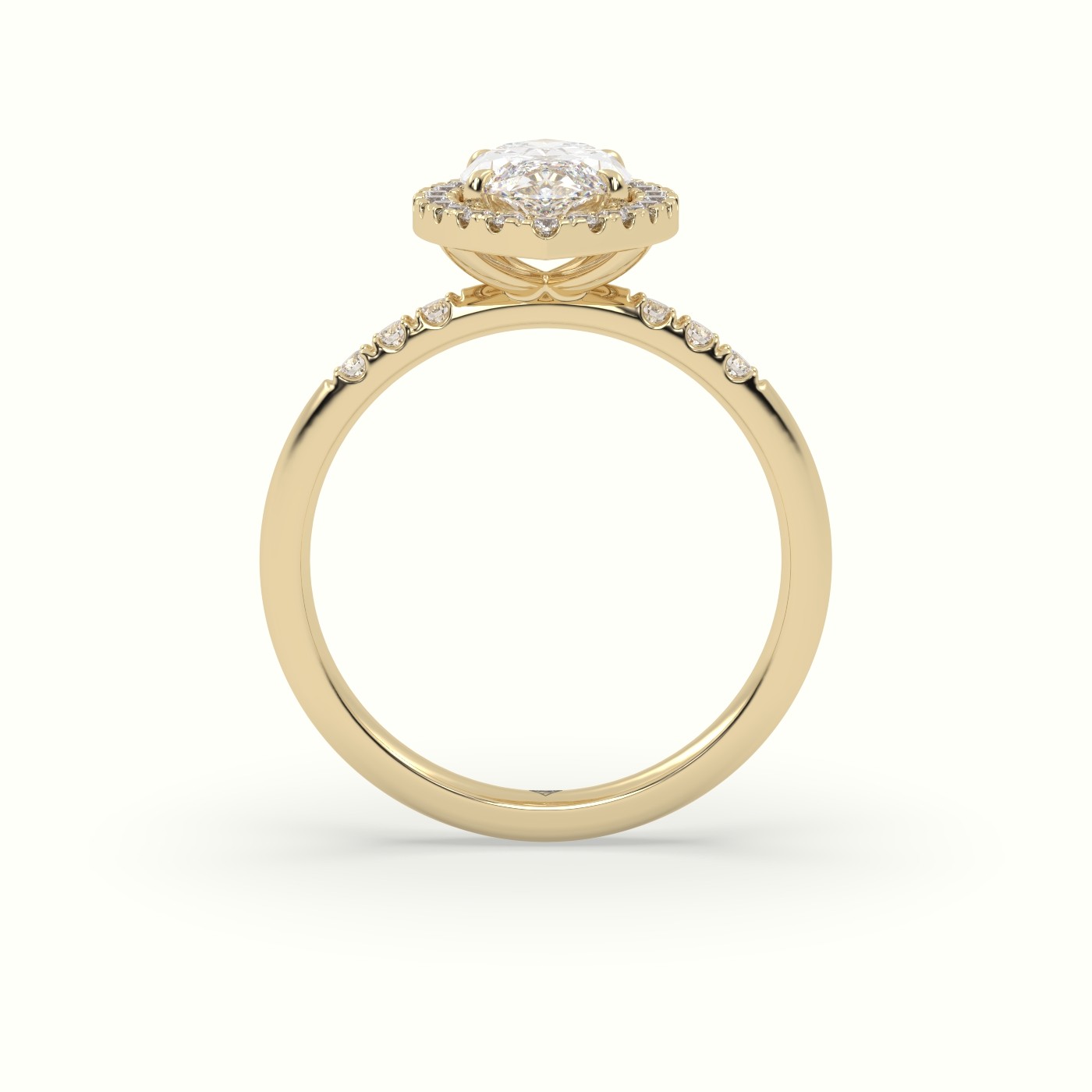 18K Yellow Gold Marquise Cut Diamond Halo Engagement Ring
