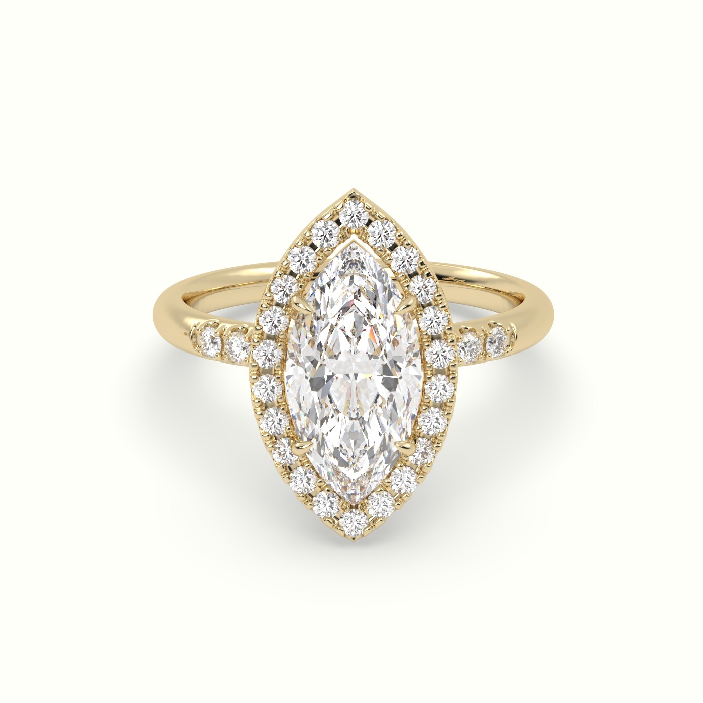 18K Yellow Gold Marquise Cut Diamond Halo Engagement Ring