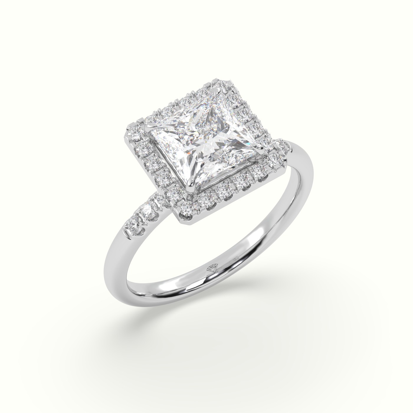 18K White Gold Princess Cut Halo Diamond Engagement Ring