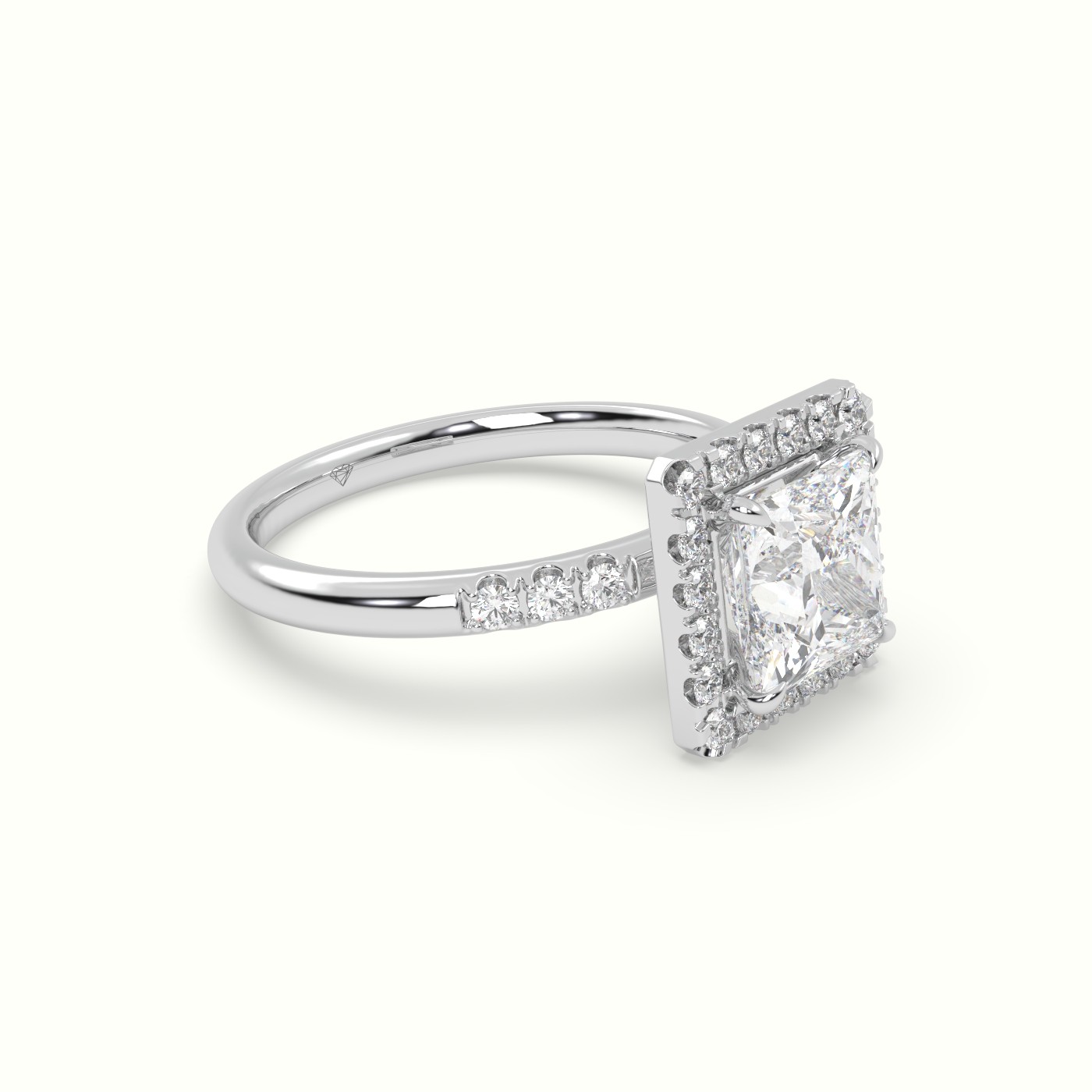 18K White Gold Princess Cut Halo Diamond Engagement Ring