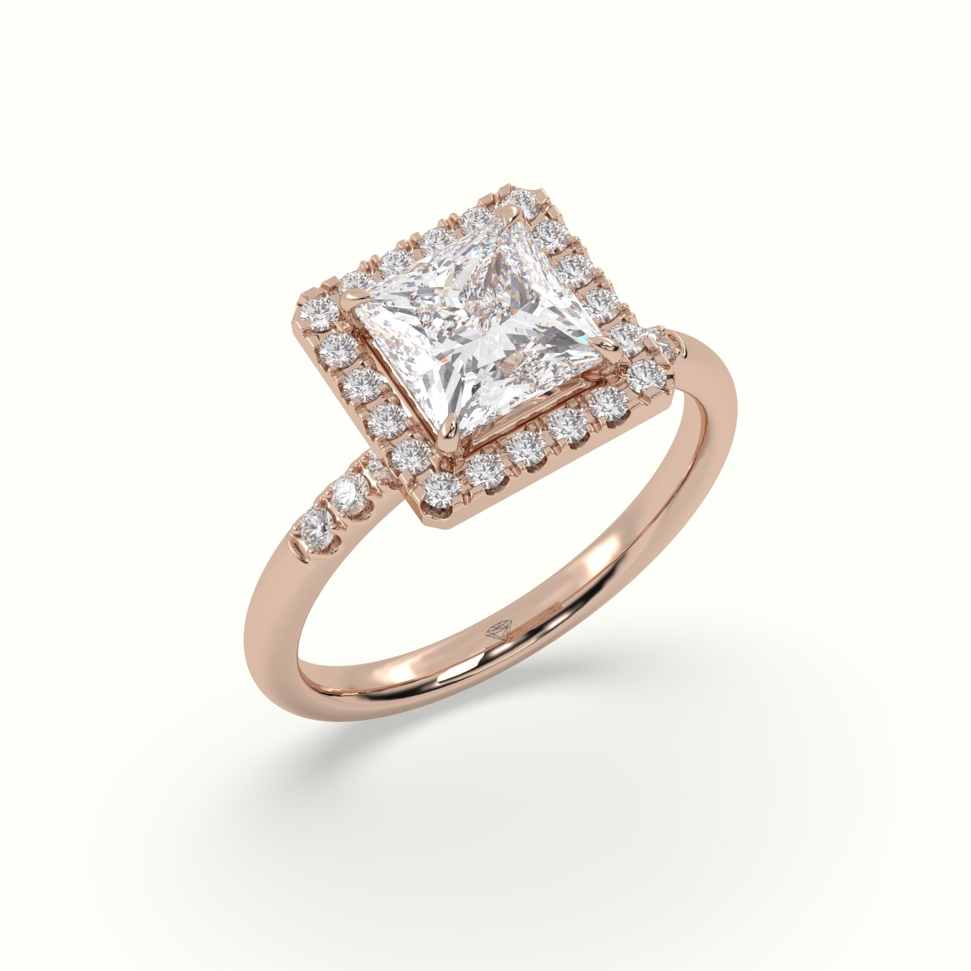 18K Rose Gold Princess Cut Halo Diamond Engagement Ring