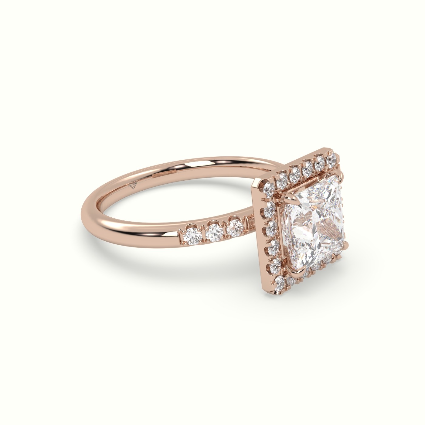 18K Rose Gold Princess Cut Halo Diamond Engagement Ring