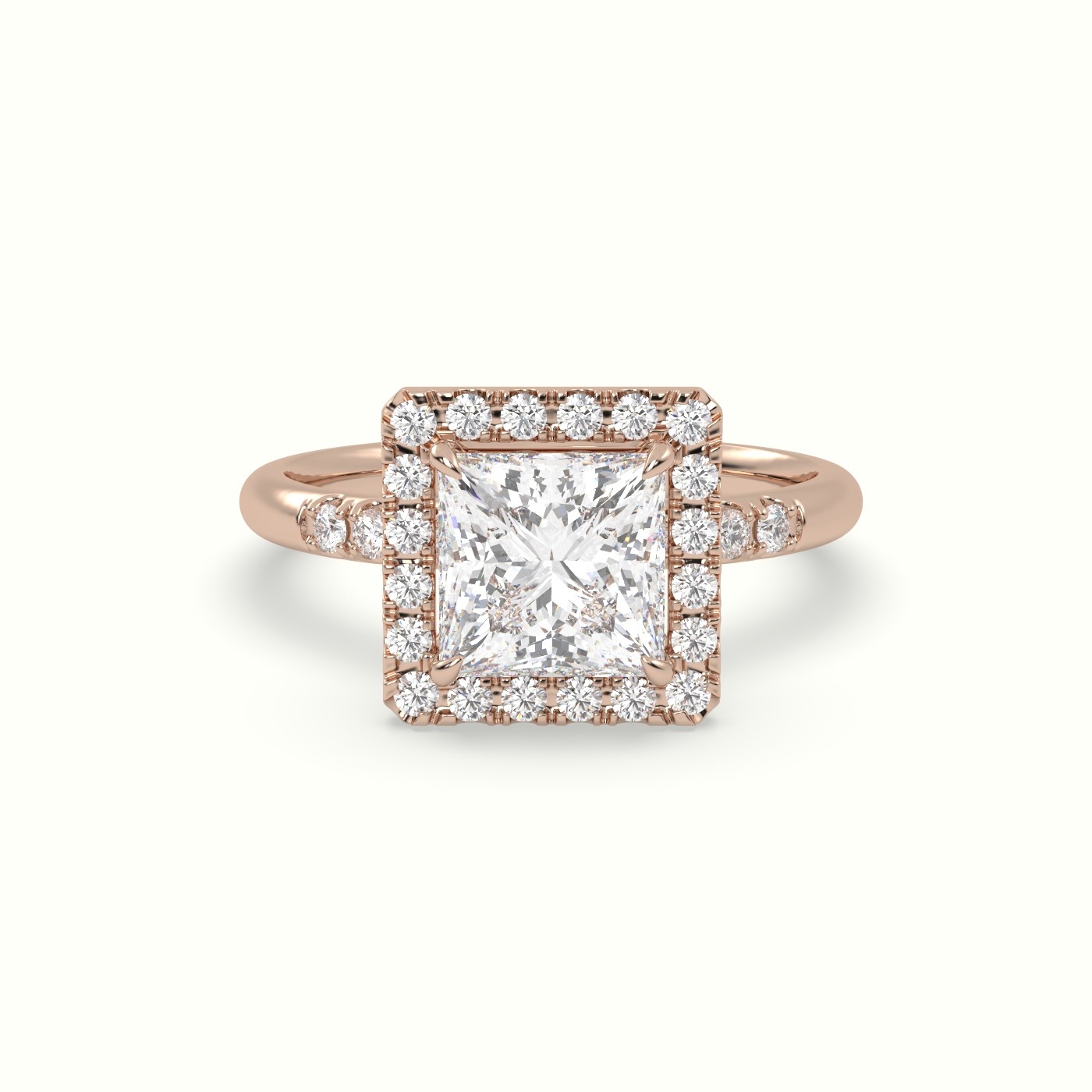 18K Rose Gold Princess Cut Halo Diamond Engagement Ring
