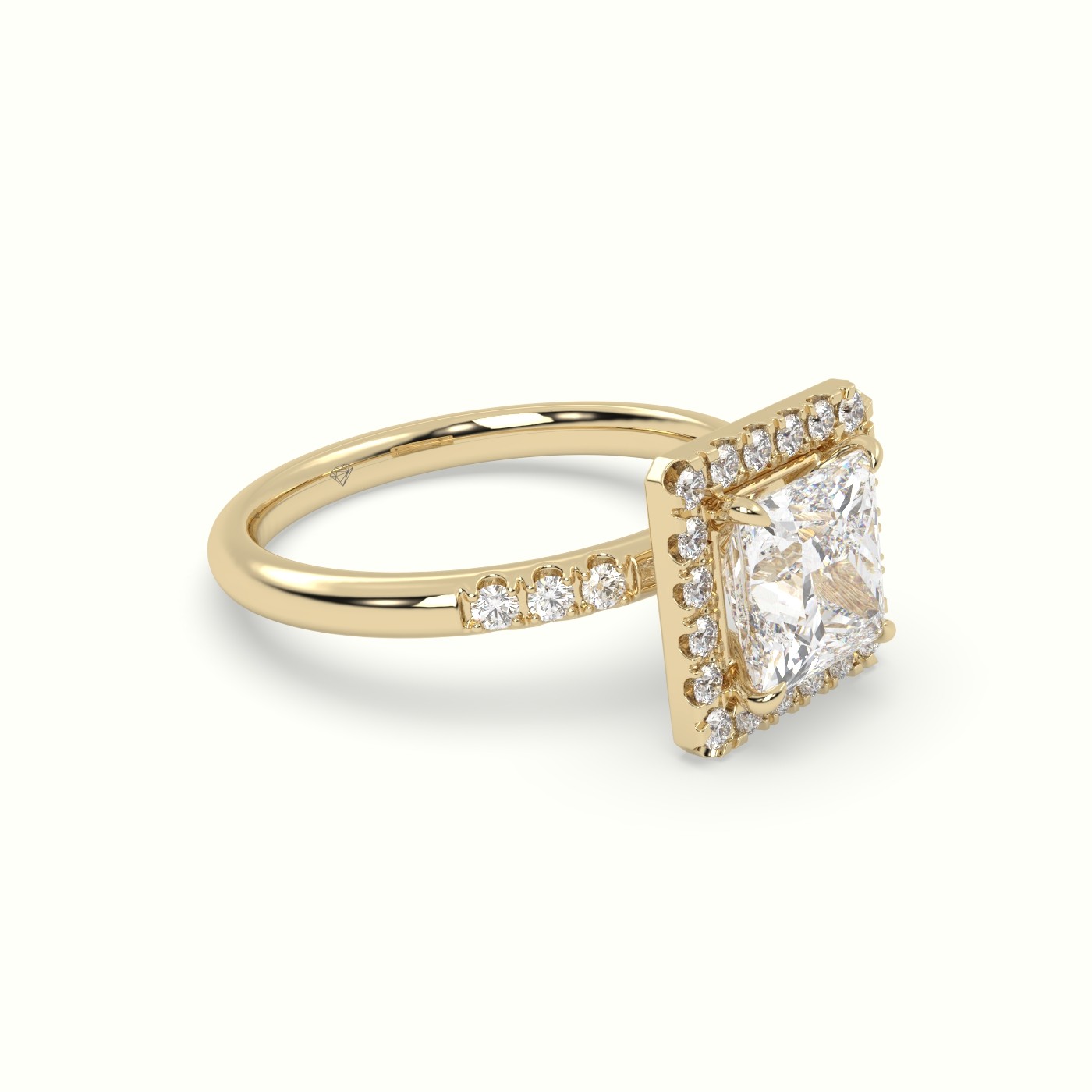 18K Yellow Gold Princess Cut Halo Diamond Engagement Ring
