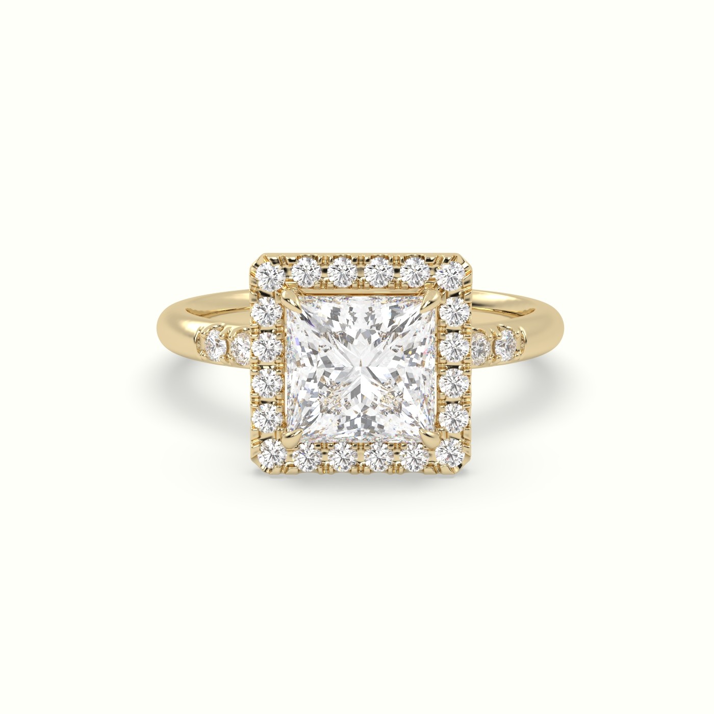 18K Yellow Gold Princess Cut Halo Diamond Engagement Ring