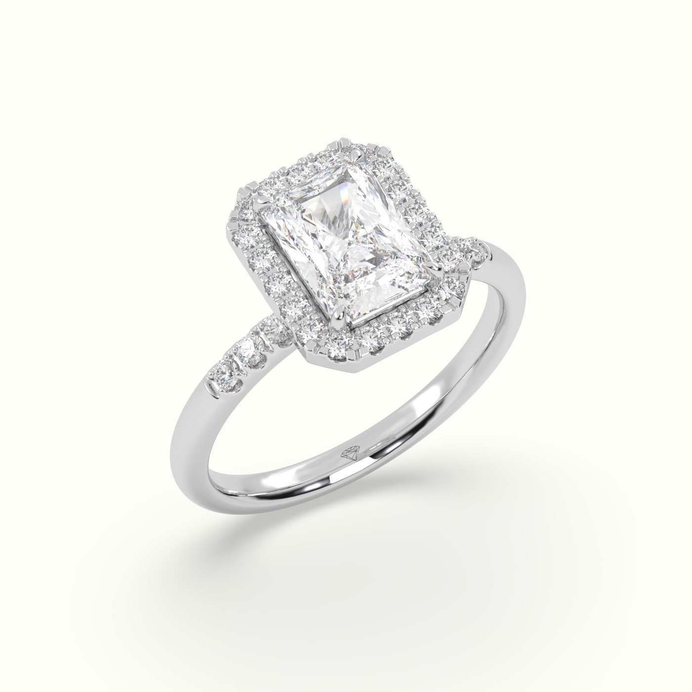18K White Gold Radiant Cut Halo Diamond Engagement Ring