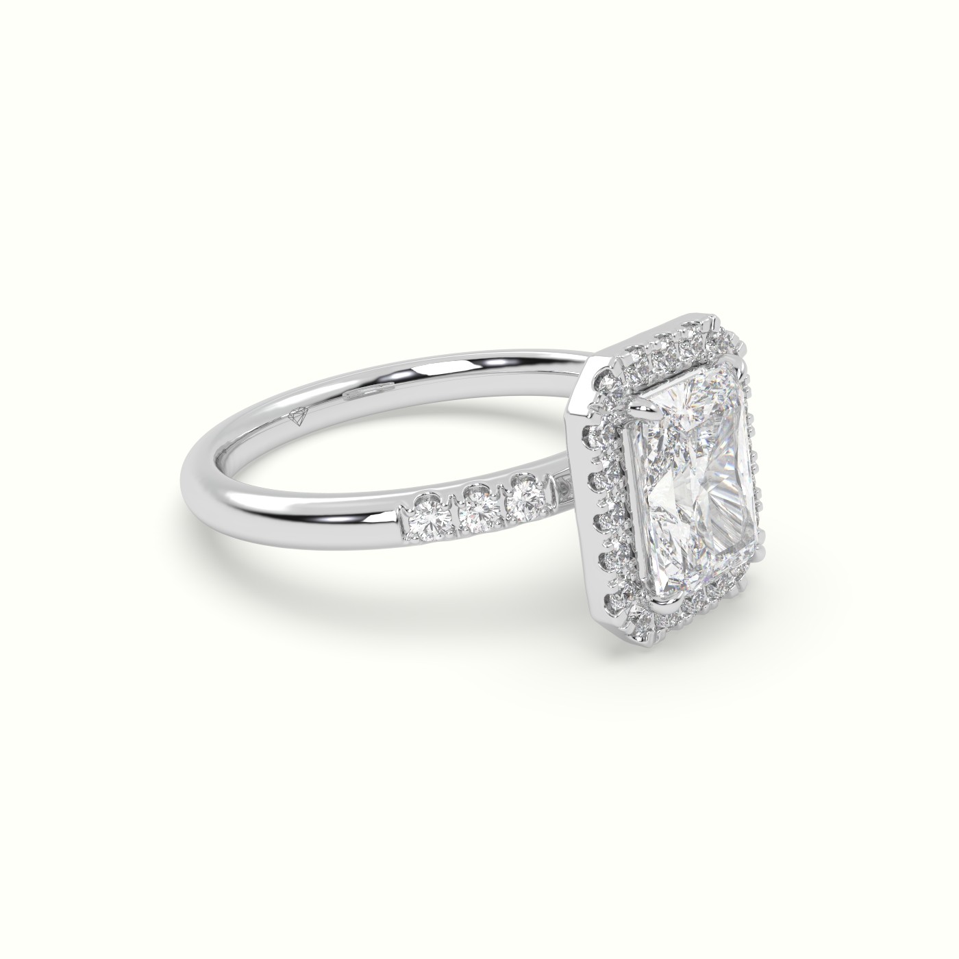18K White Gold Radiant Cut Halo Diamond Engagement Ring