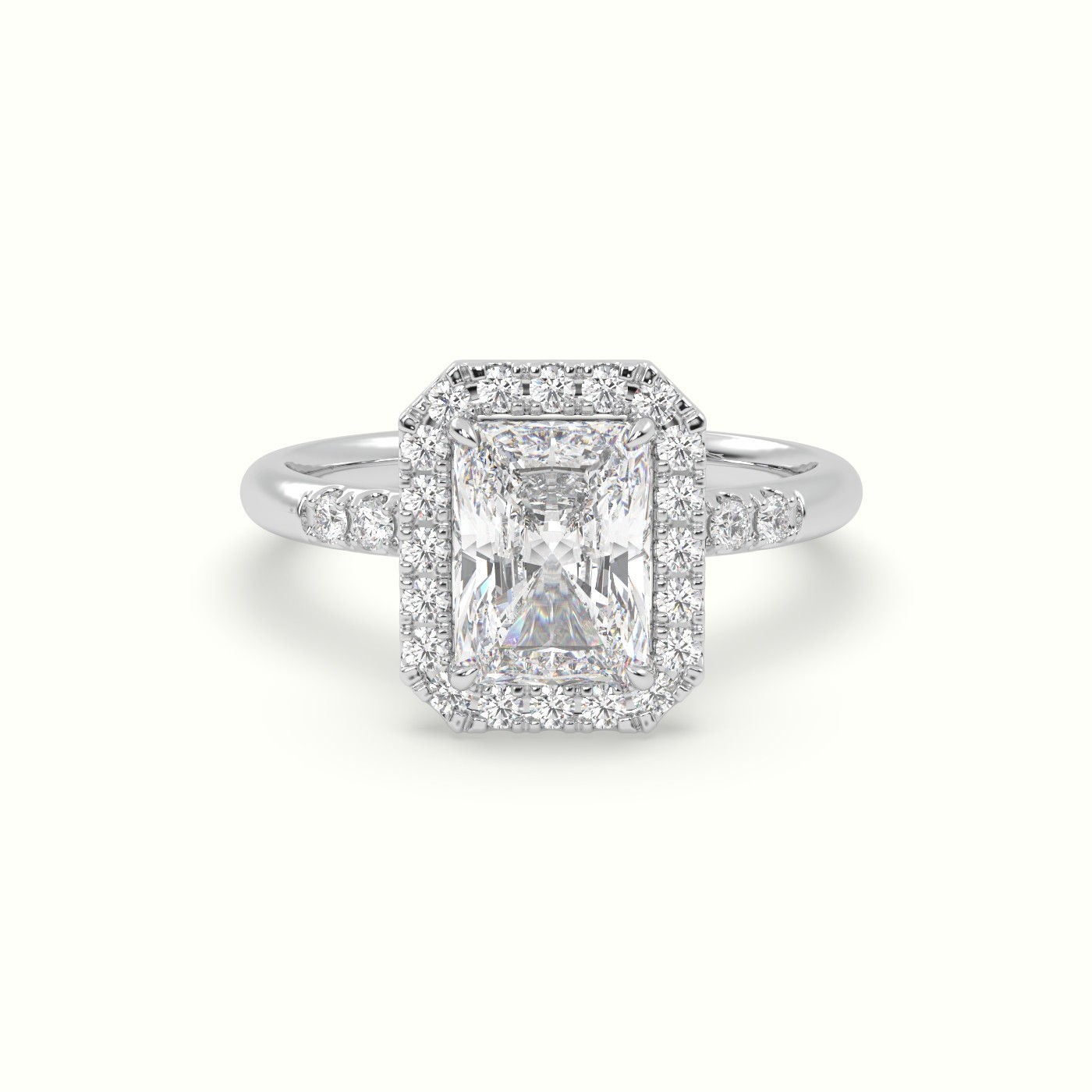 18K White Gold Radiant Cut Halo Diamond Engagement Ring