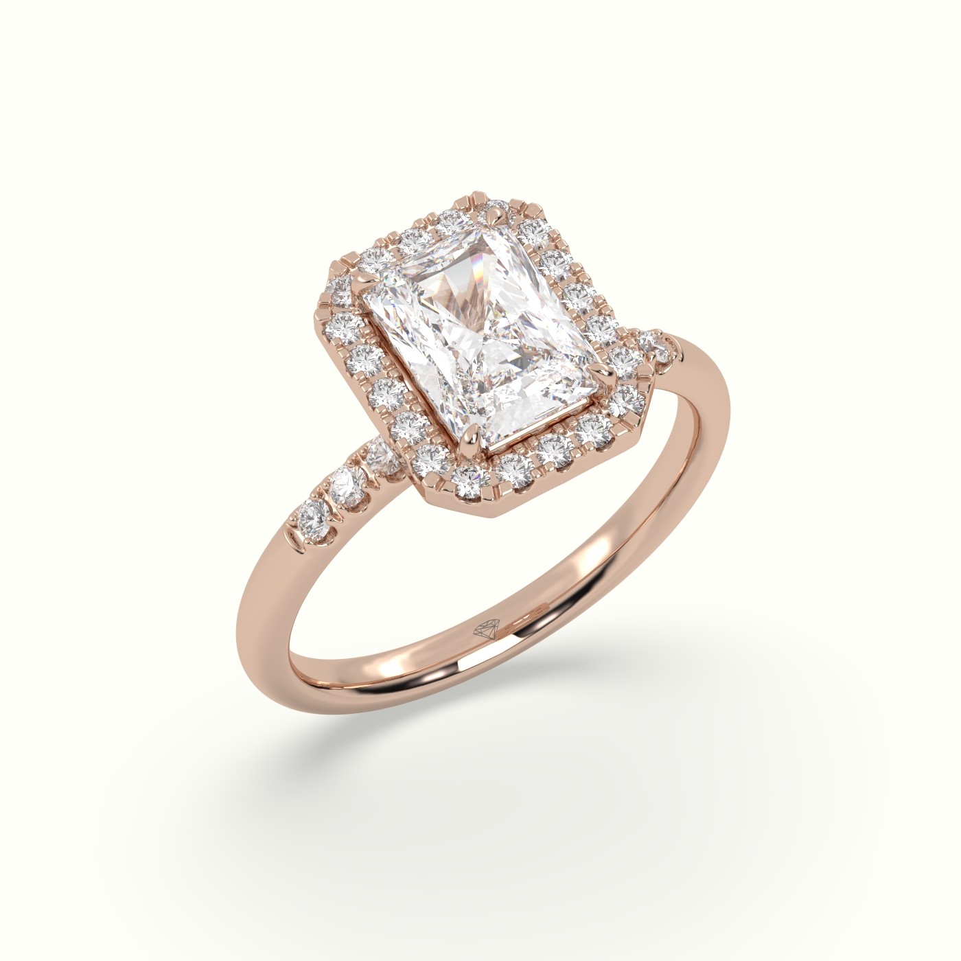 18K Rose Gold Radiant Cut Halo Diamond Engagement Ring