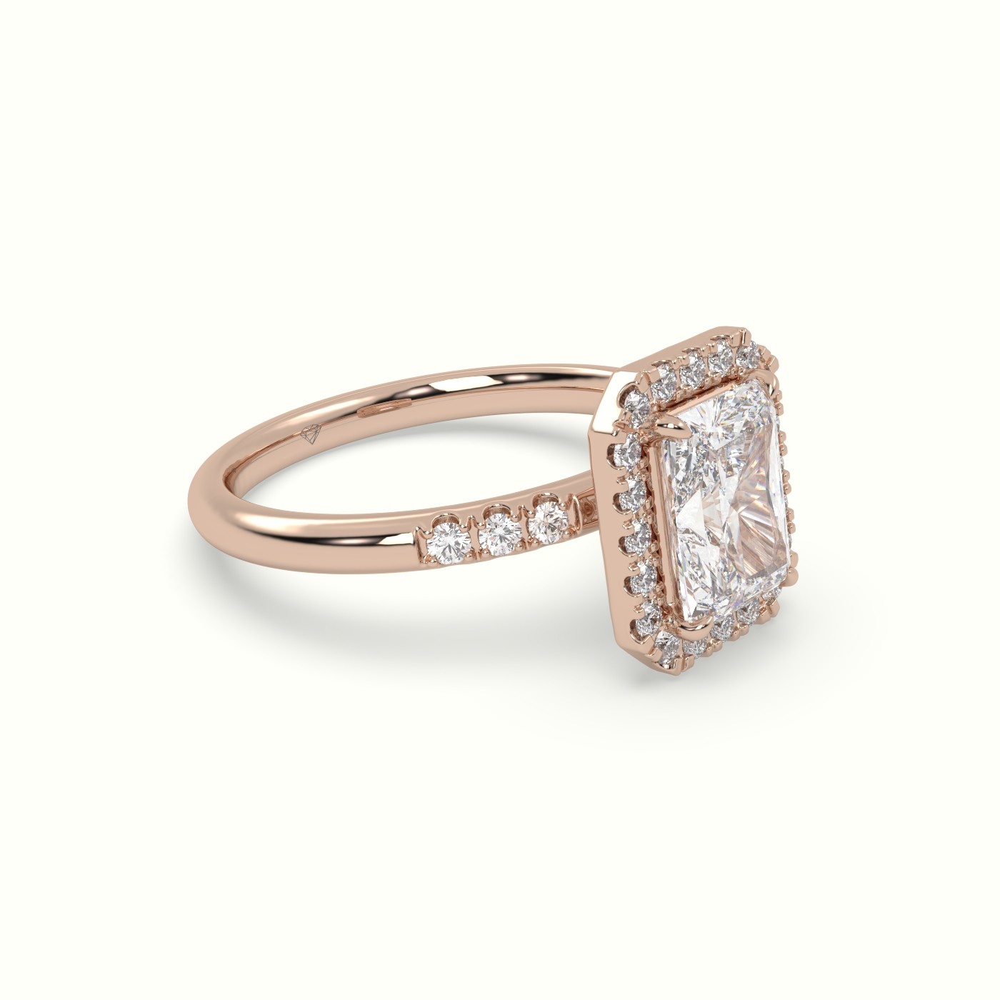 18K Rose Gold Radiant Cut Halo Diamond Engagement Ring