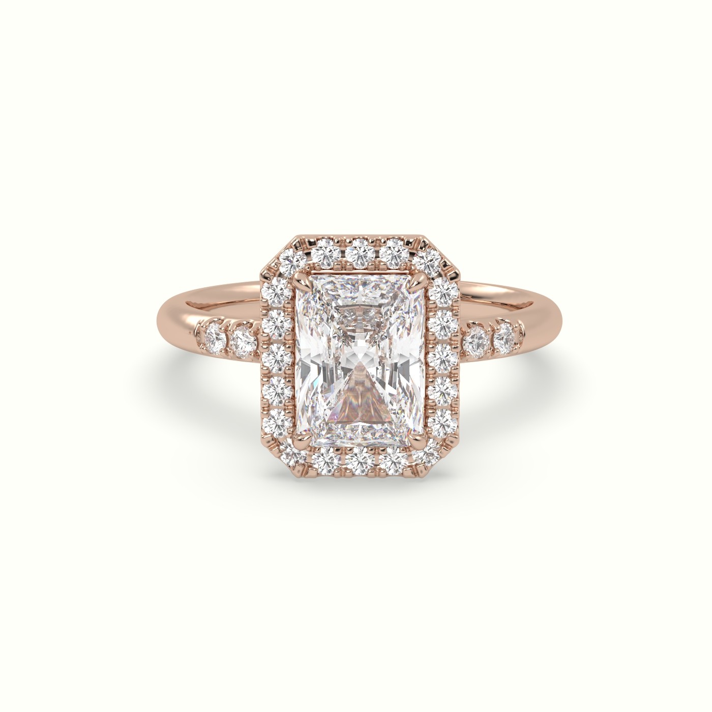 18K Rose Gold Radiant Cut Halo Diamond Engagement Ring