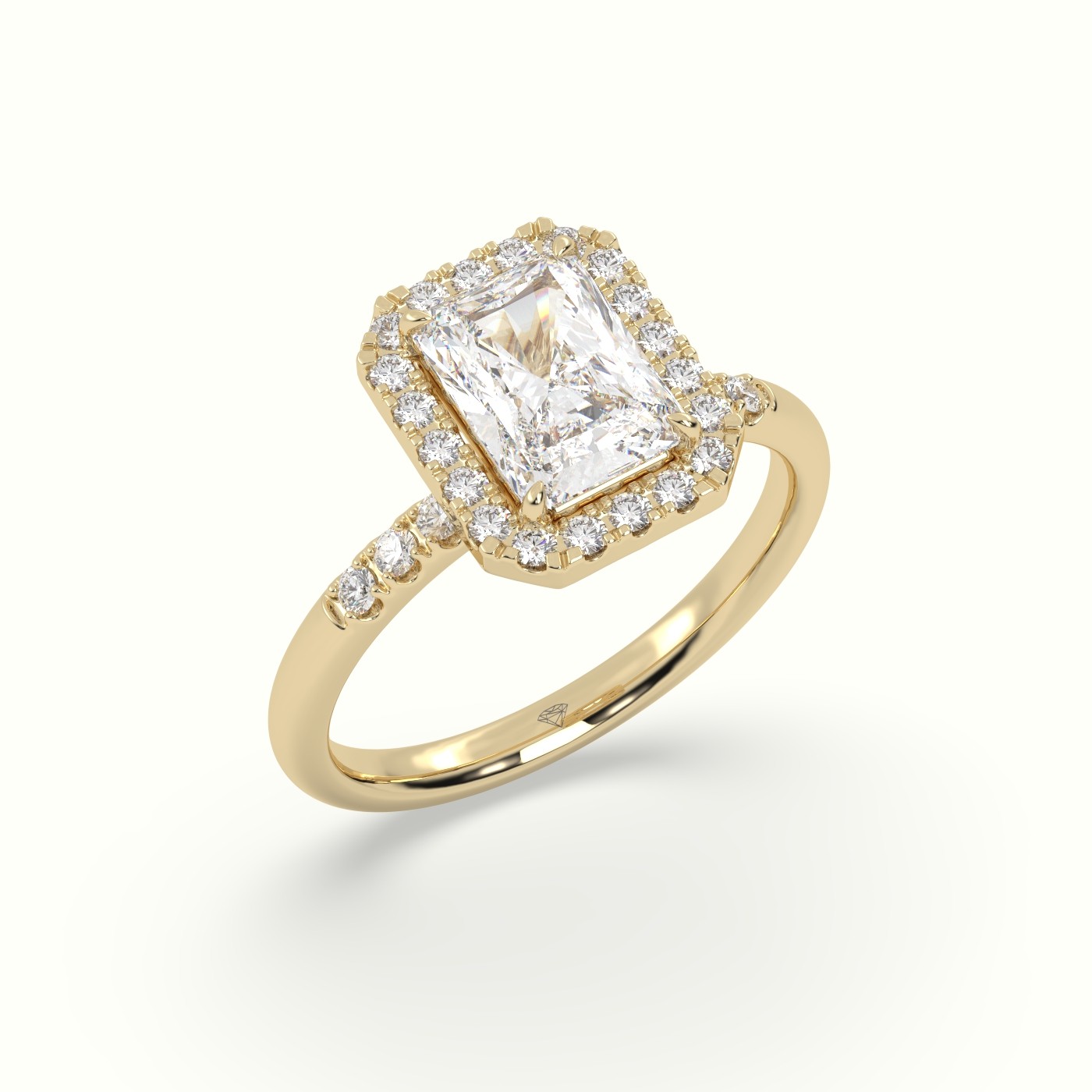 18K Yellow Gold Radiant Cut Halo Diamond Engagement Ring