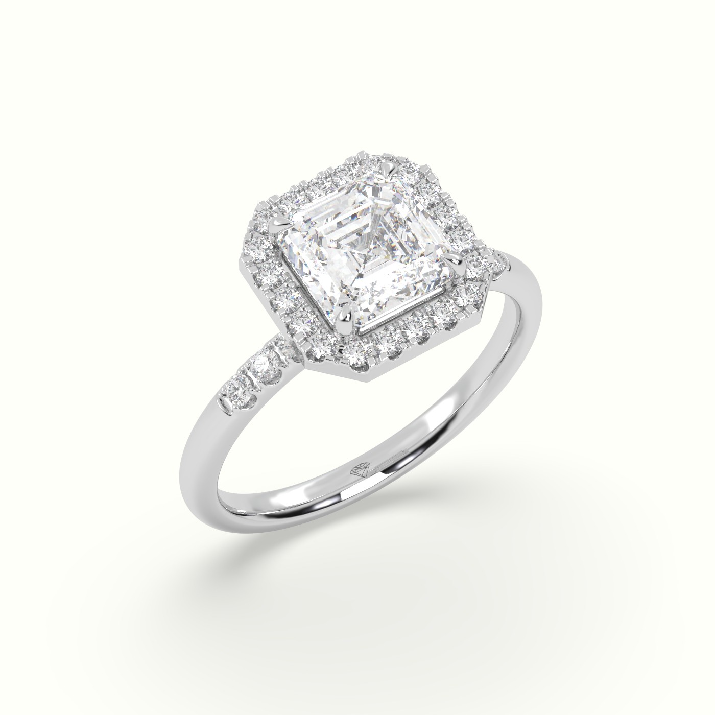 18K White Gold Asscher Cut Halo Diamond Engagement Ring