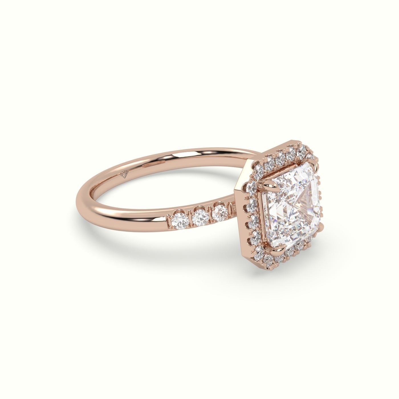 18K Rose Gold Asscher Cut Halo Diamond Engagement Ring