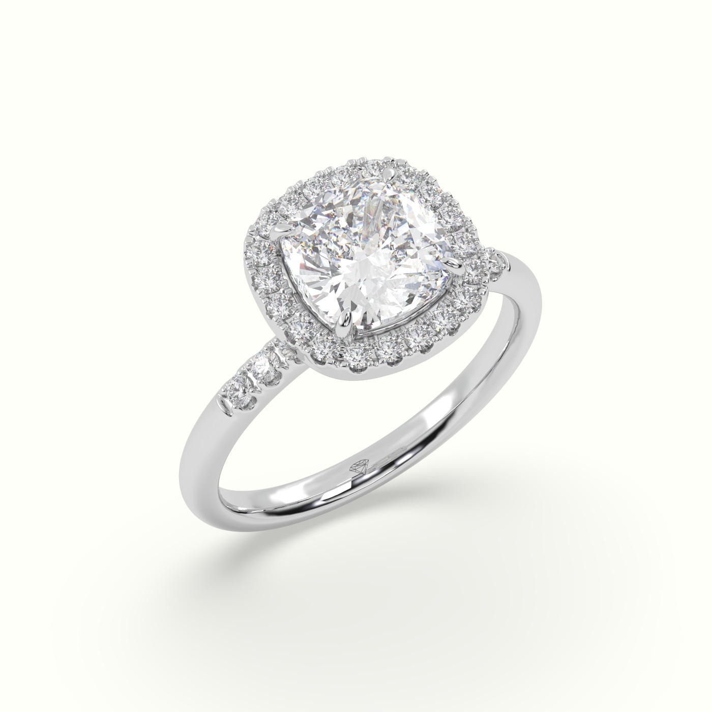 18K White Gold Cushion Cut Halo Diamond Engagement Ring