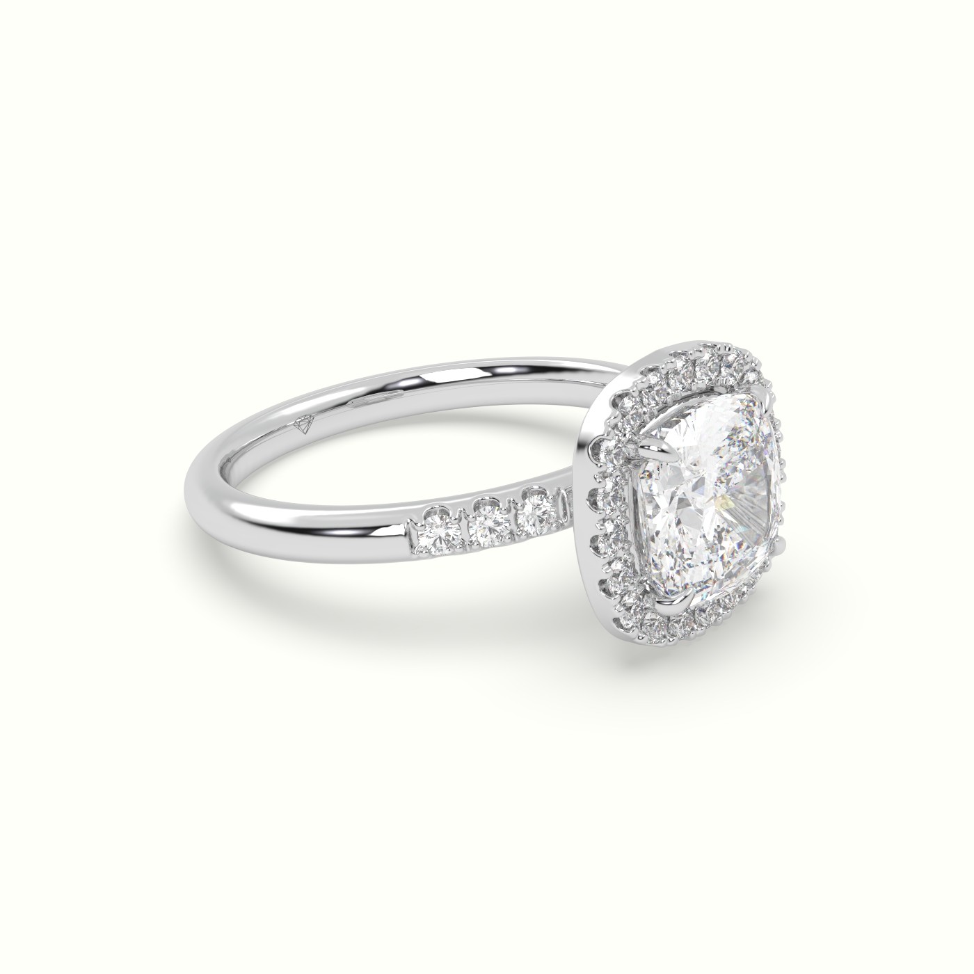 18K White Gold Cushion Cut Halo Diamond Engagement Ring
