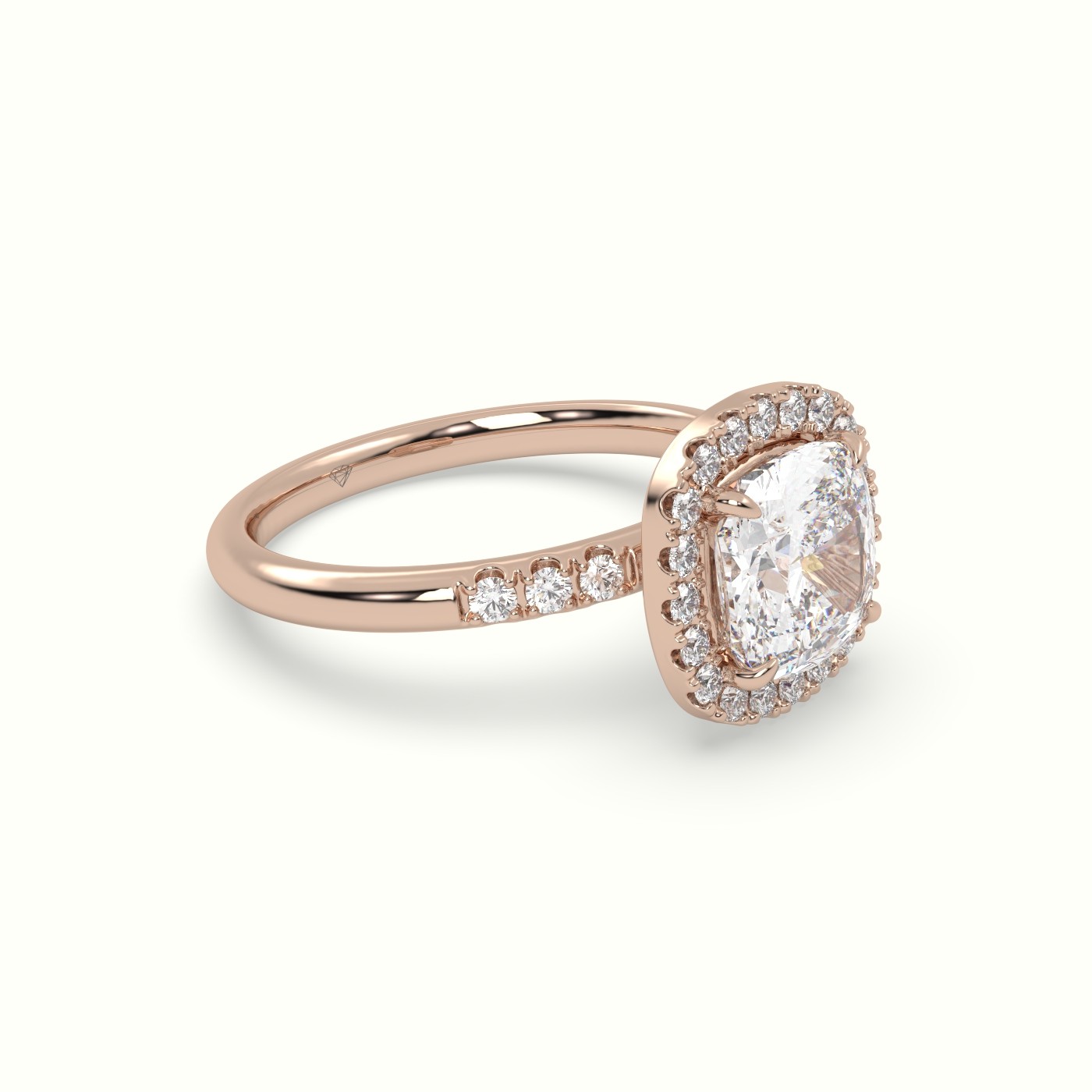 18K Rose Gold Cushion Cut Halo Diamond Engagement Ring