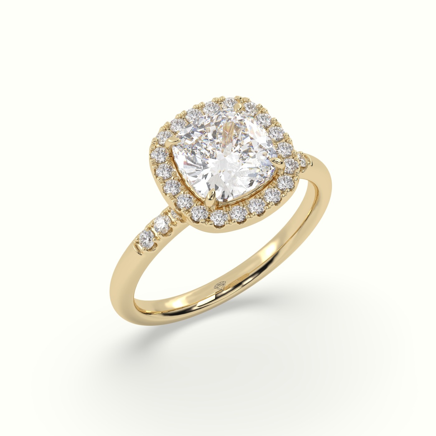 18K Yellow Gold Cushion Cut Halo Diamond Engagement Ring