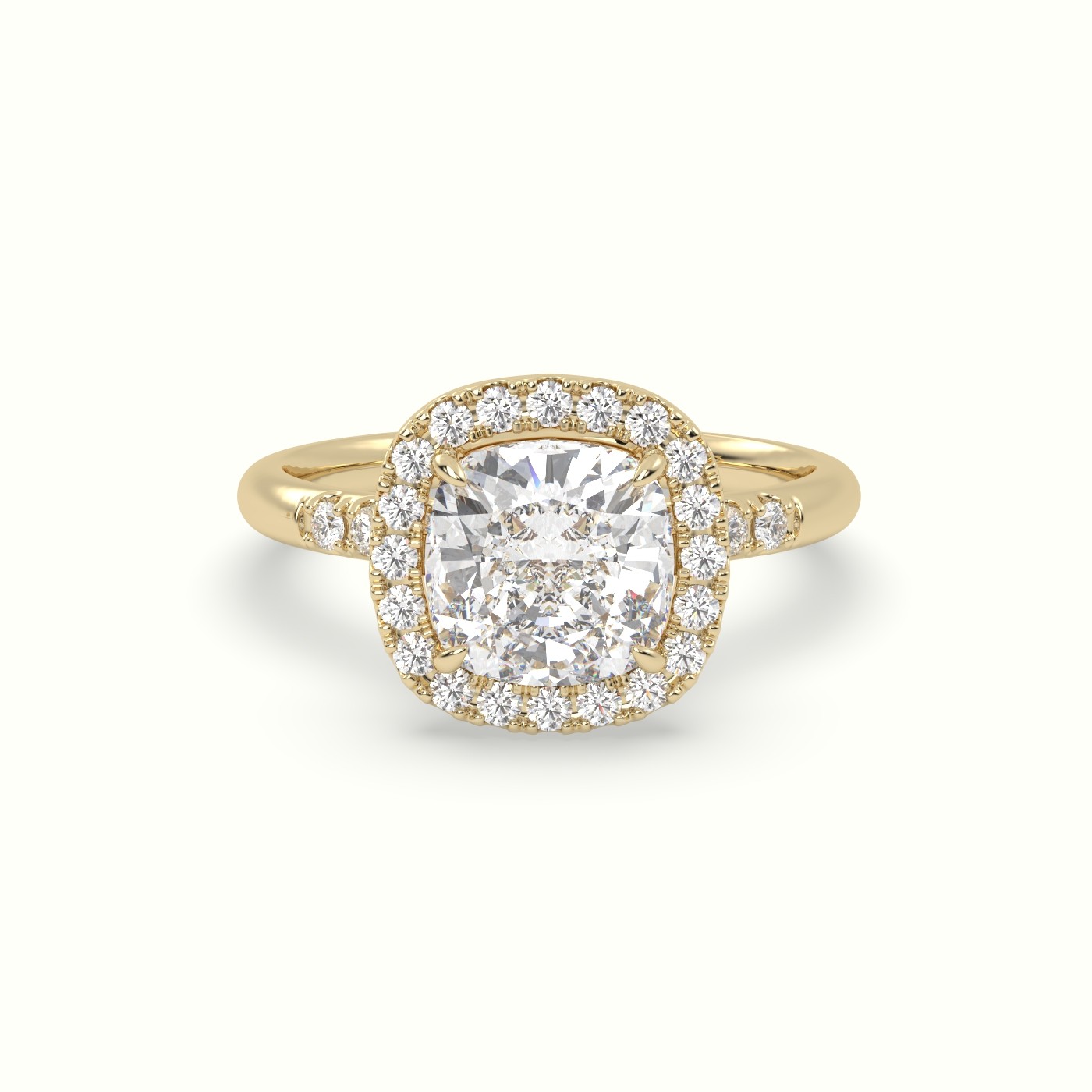 18K Yellow Gold Cushion Cut Halo Diamond Engagement Ring