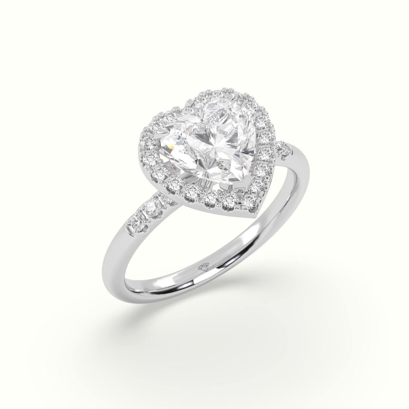 18K White Gold Heart Cut Halo Diamond Engagement Ring