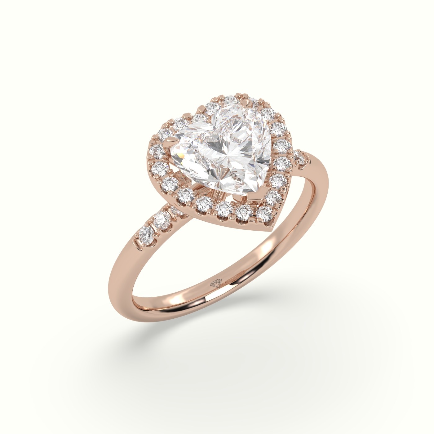 18K Rose Gold Heart Cut Halo Diamond Engagement Ring
