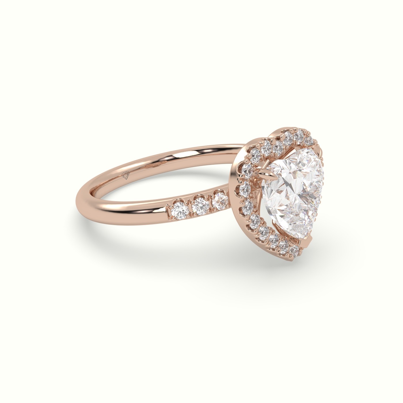 18K Rose Gold Heart Cut Halo Diamond Engagement Ring
