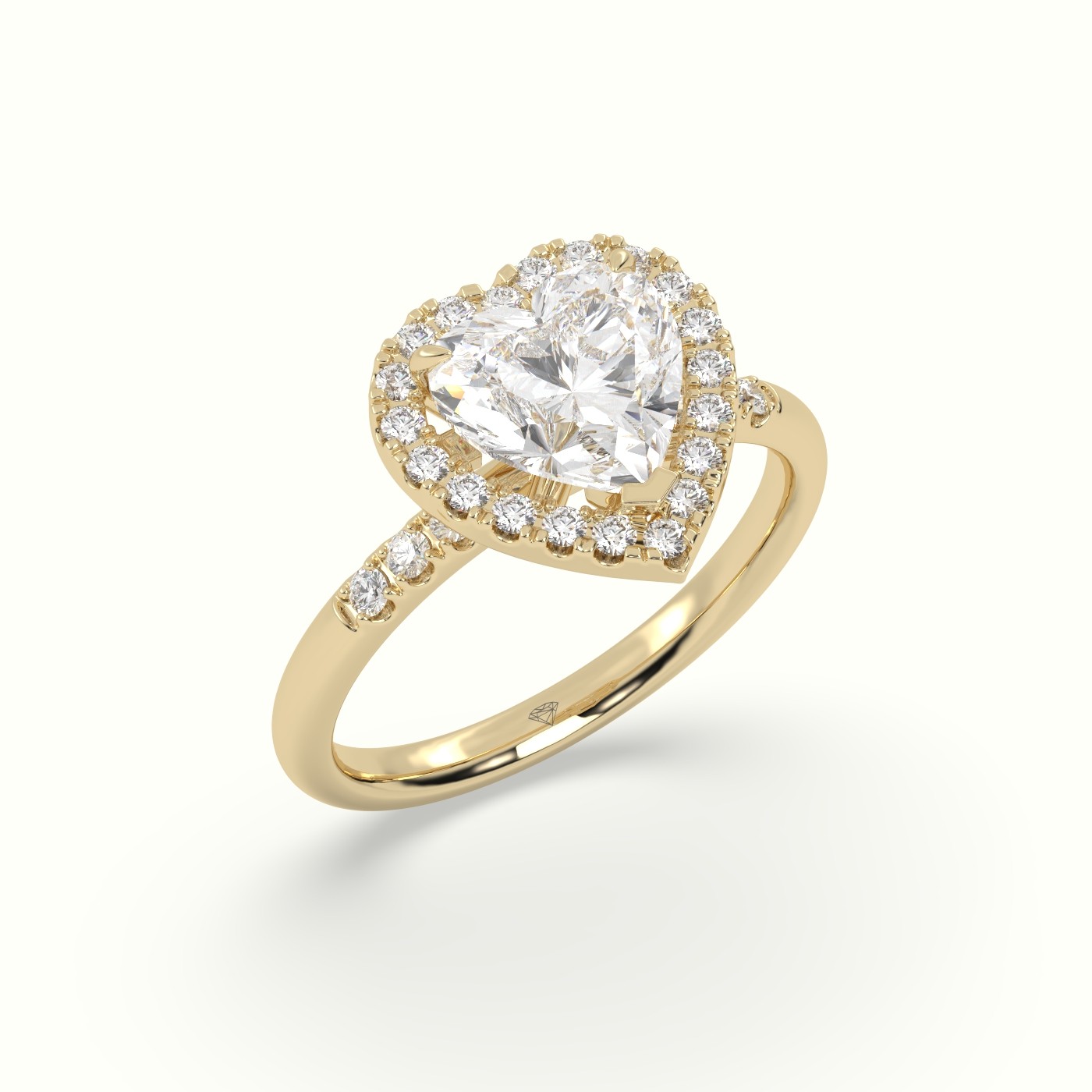 18K Yellow Gold Heart Cut Halo Diamond Engagement Ring
