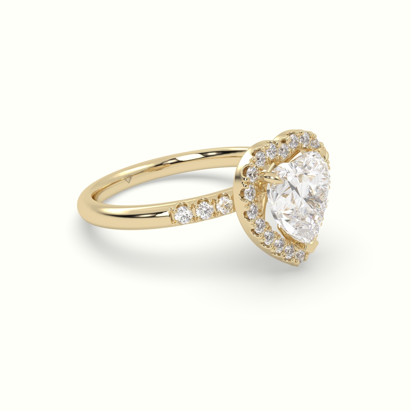 18K Yellow Gold Heart Cut Halo Diamond Engagement Ring