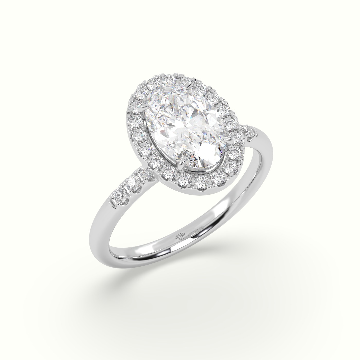 18K White Gold Oval Cut Halo Diamond Engagement Ring