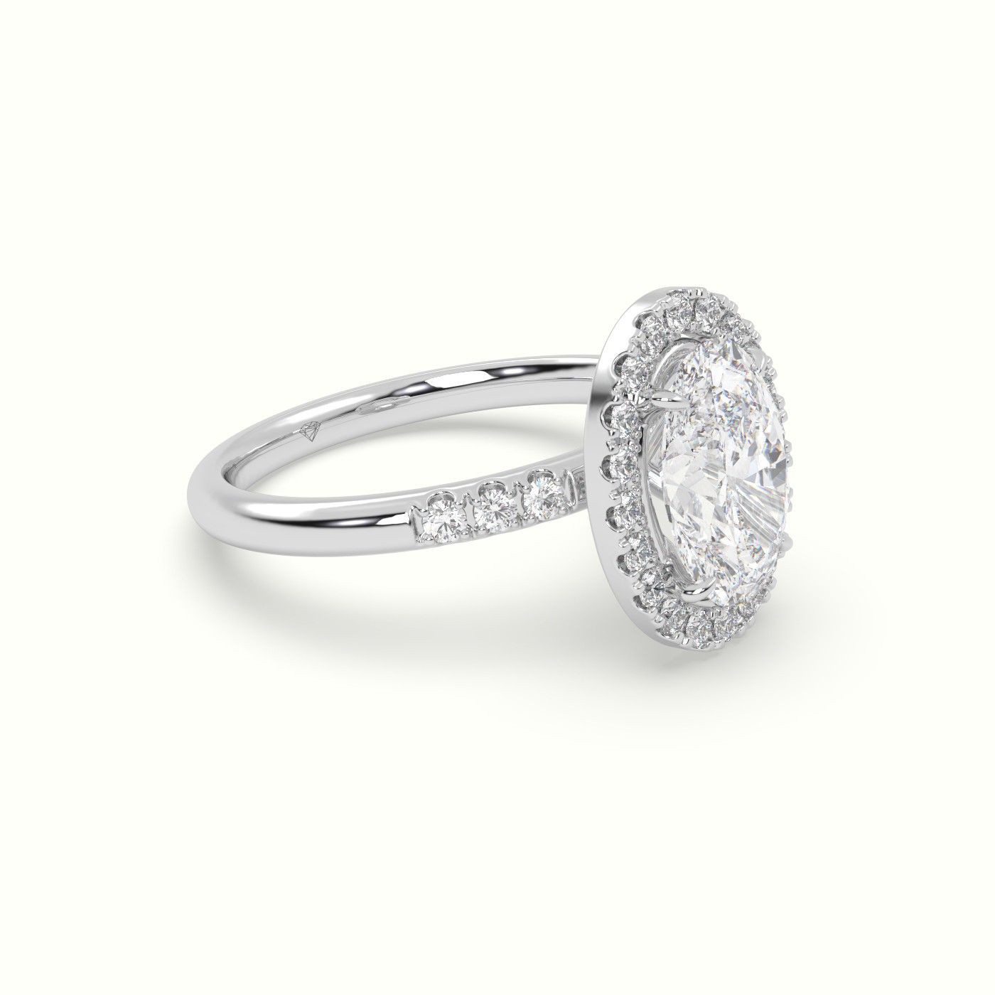 18K White Gold Oval Cut Halo Diamond Engagement Ring