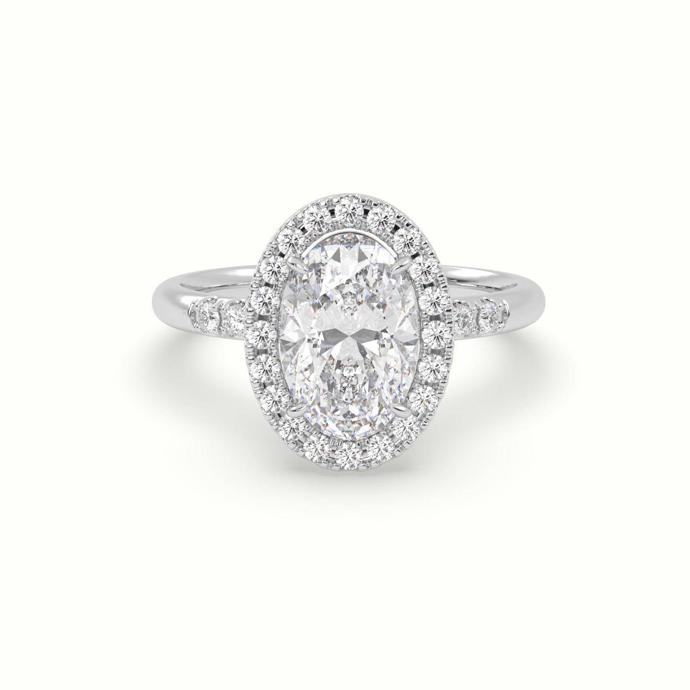 18K White Gold Oval Cut Halo Diamond Engagement Ring