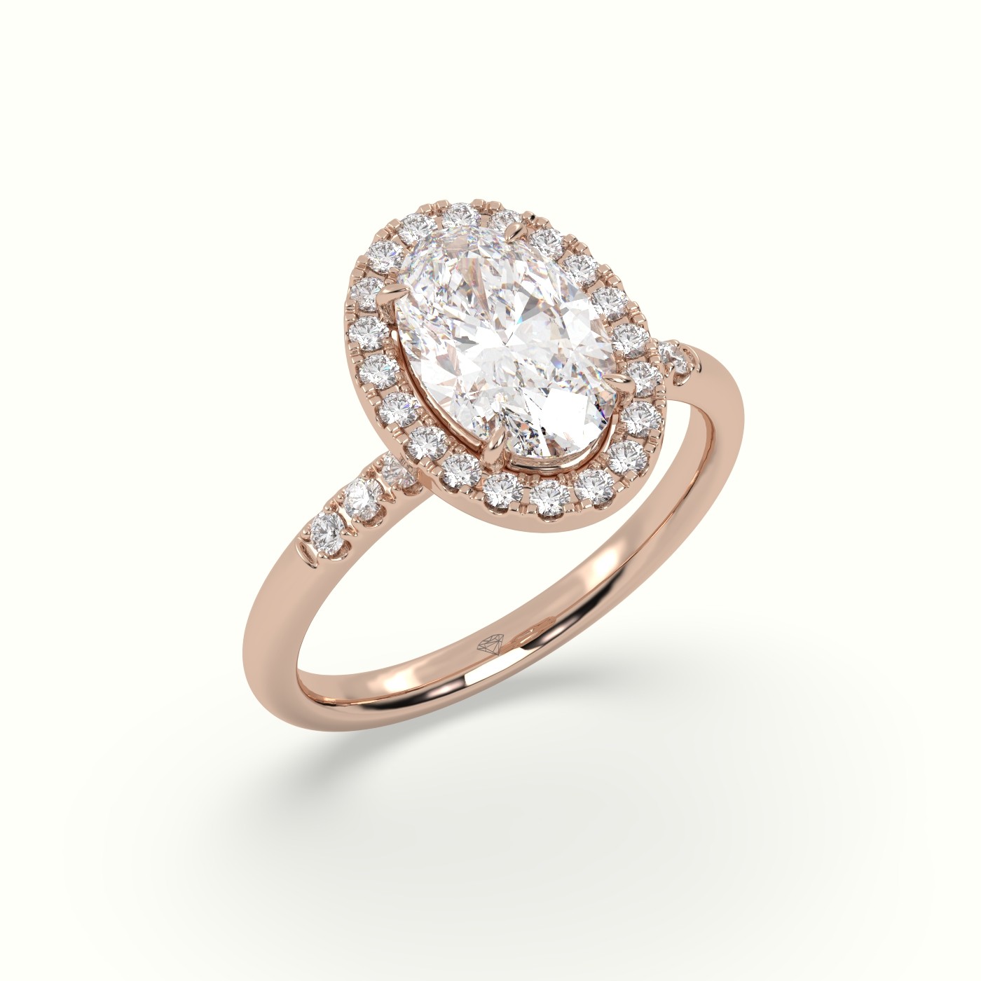 18K Rose Gold Oval Cut Halo Diamond Engagement Ring