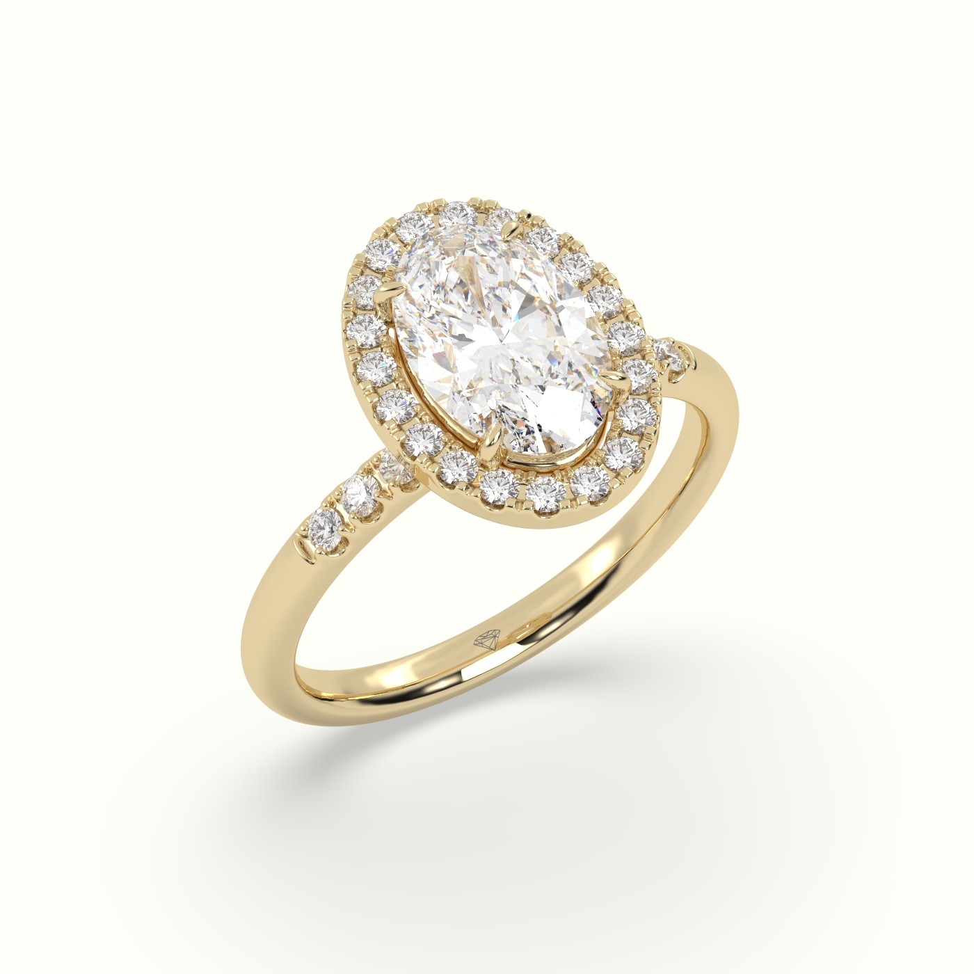 18K Yellow Gold Oval Cut Halo Diamond Engagement Ring
