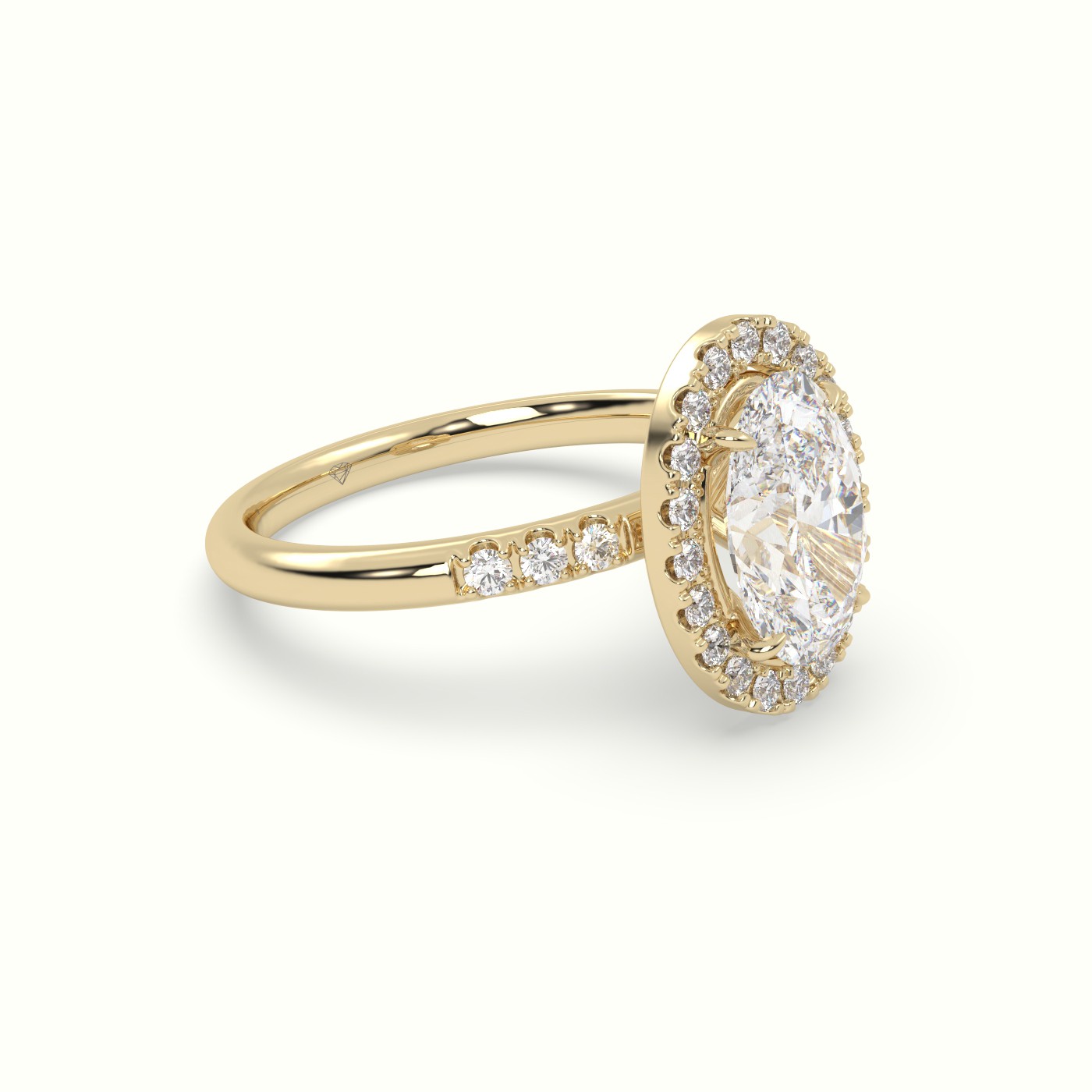 18K Yellow Gold Oval Cut Halo Diamond Engagement Ring