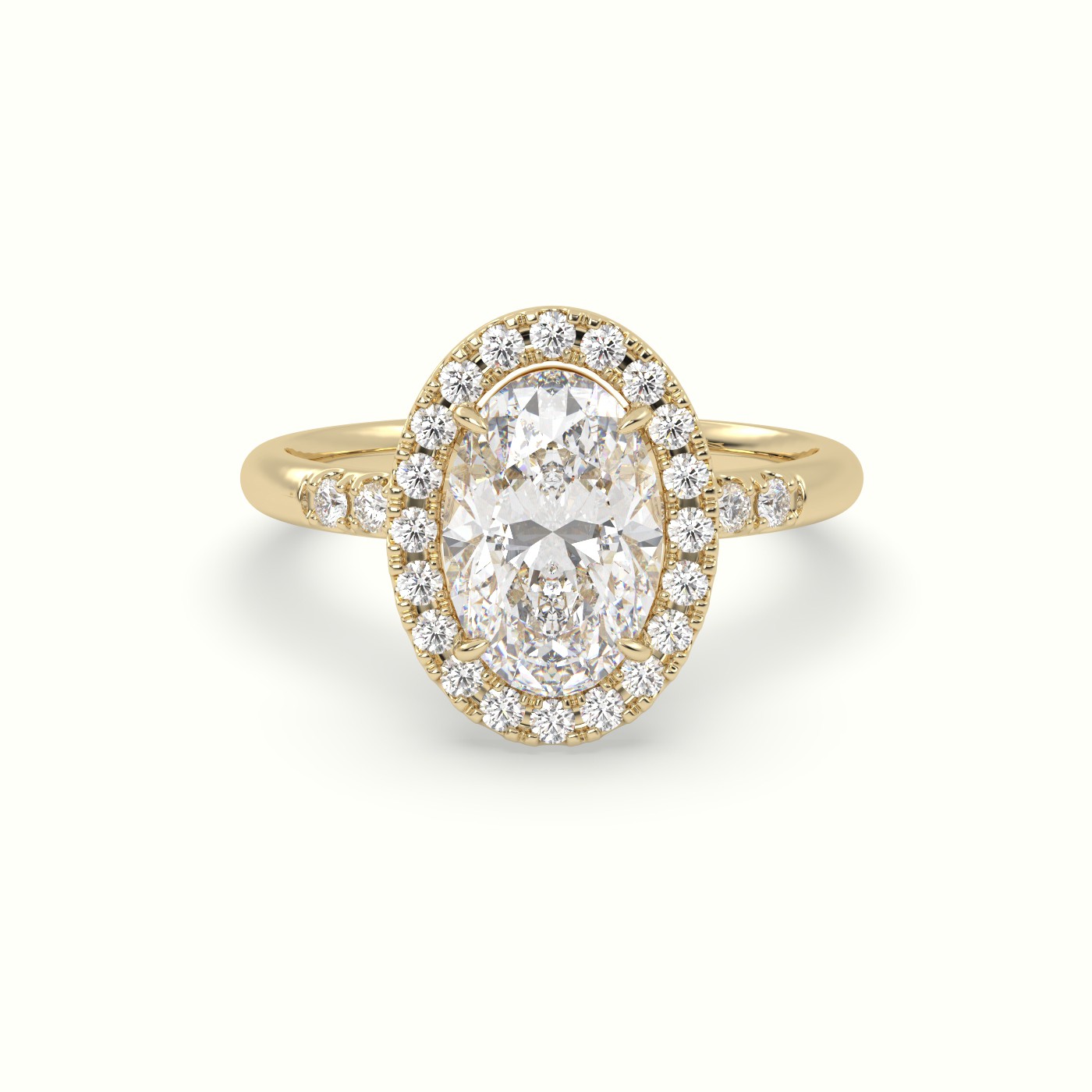 18K Yellow Gold Oval Cut Halo Diamond Engagement Ring